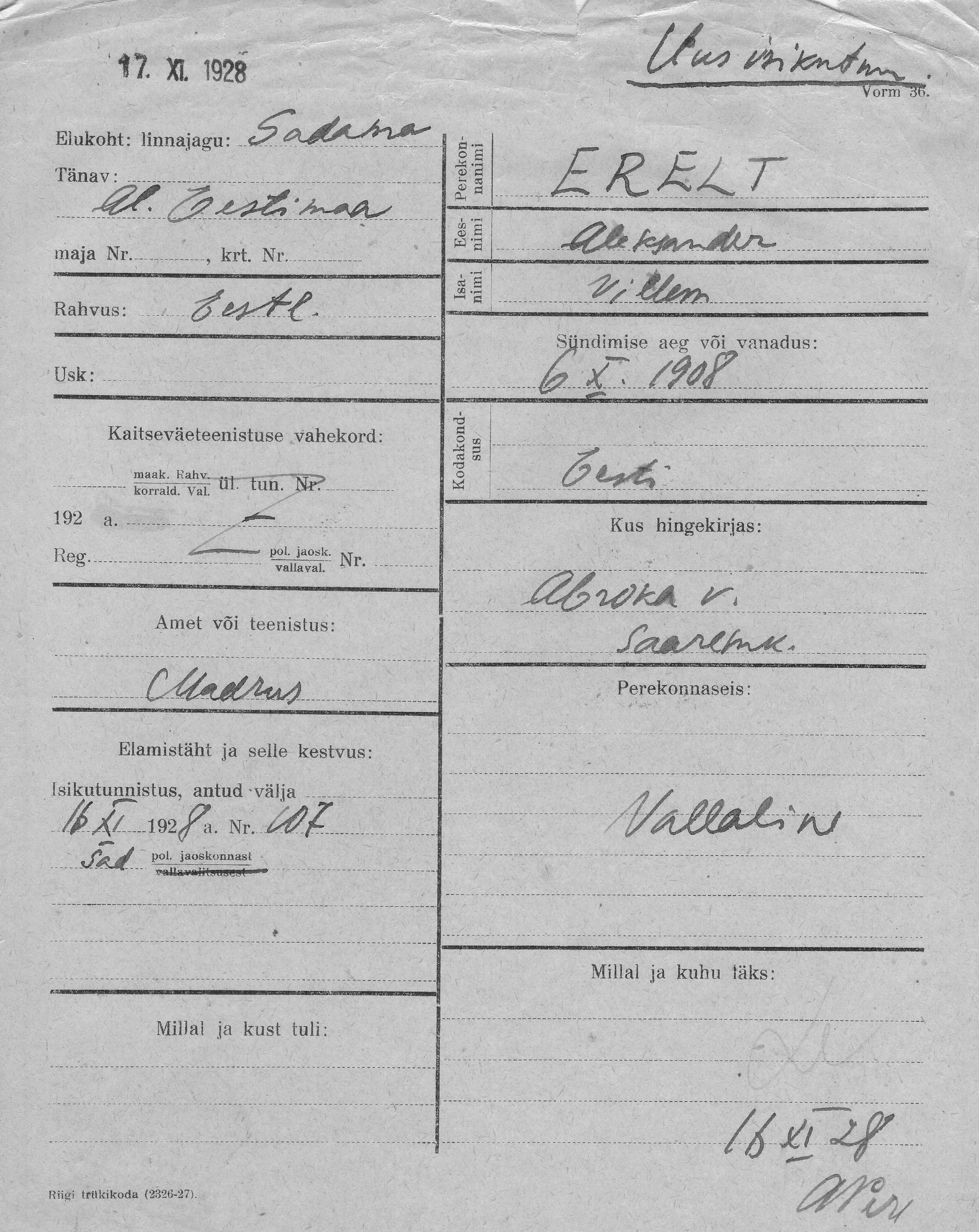 Erelt, Aleksander, Villem