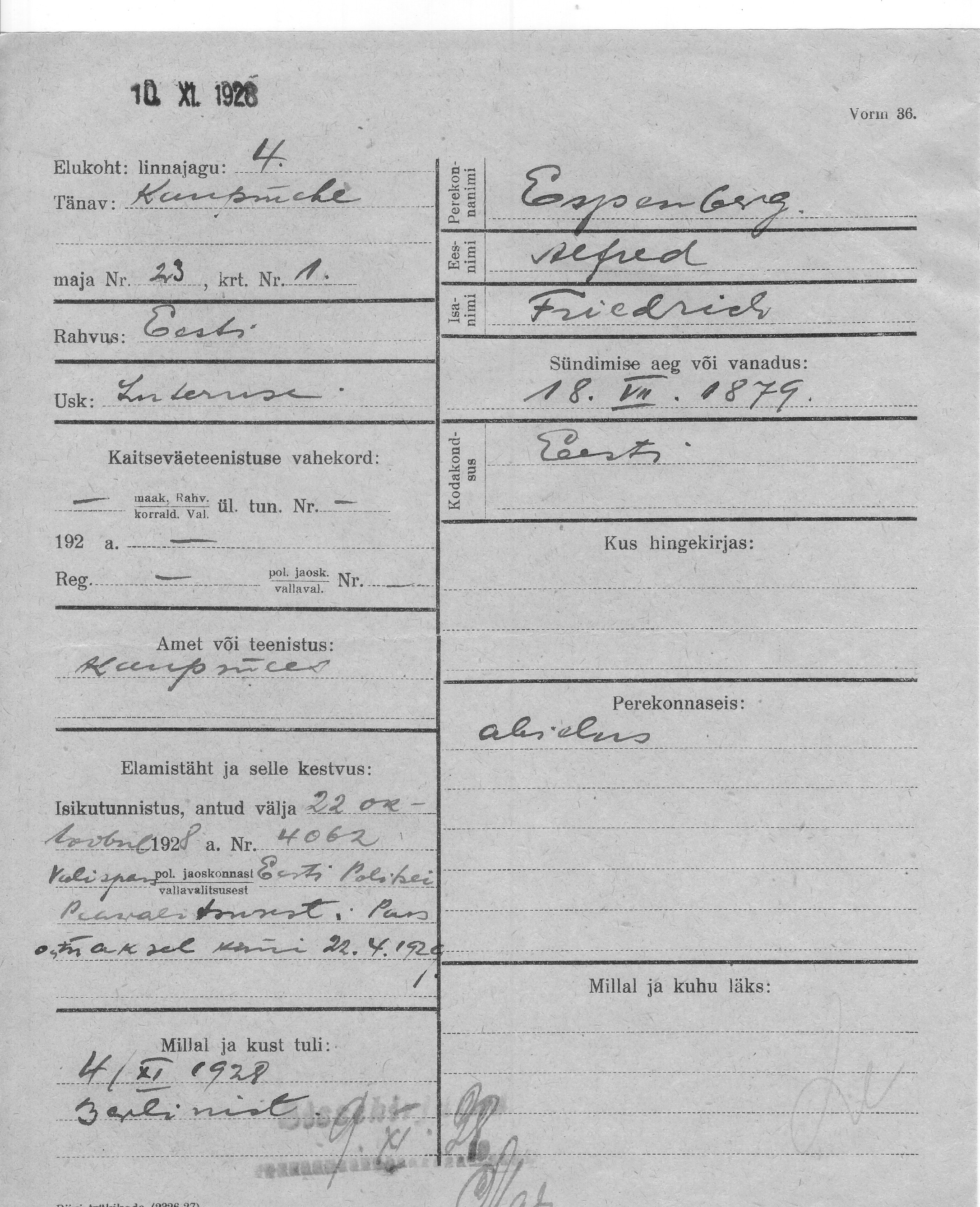 Espenberg, Alfred, Friedrich