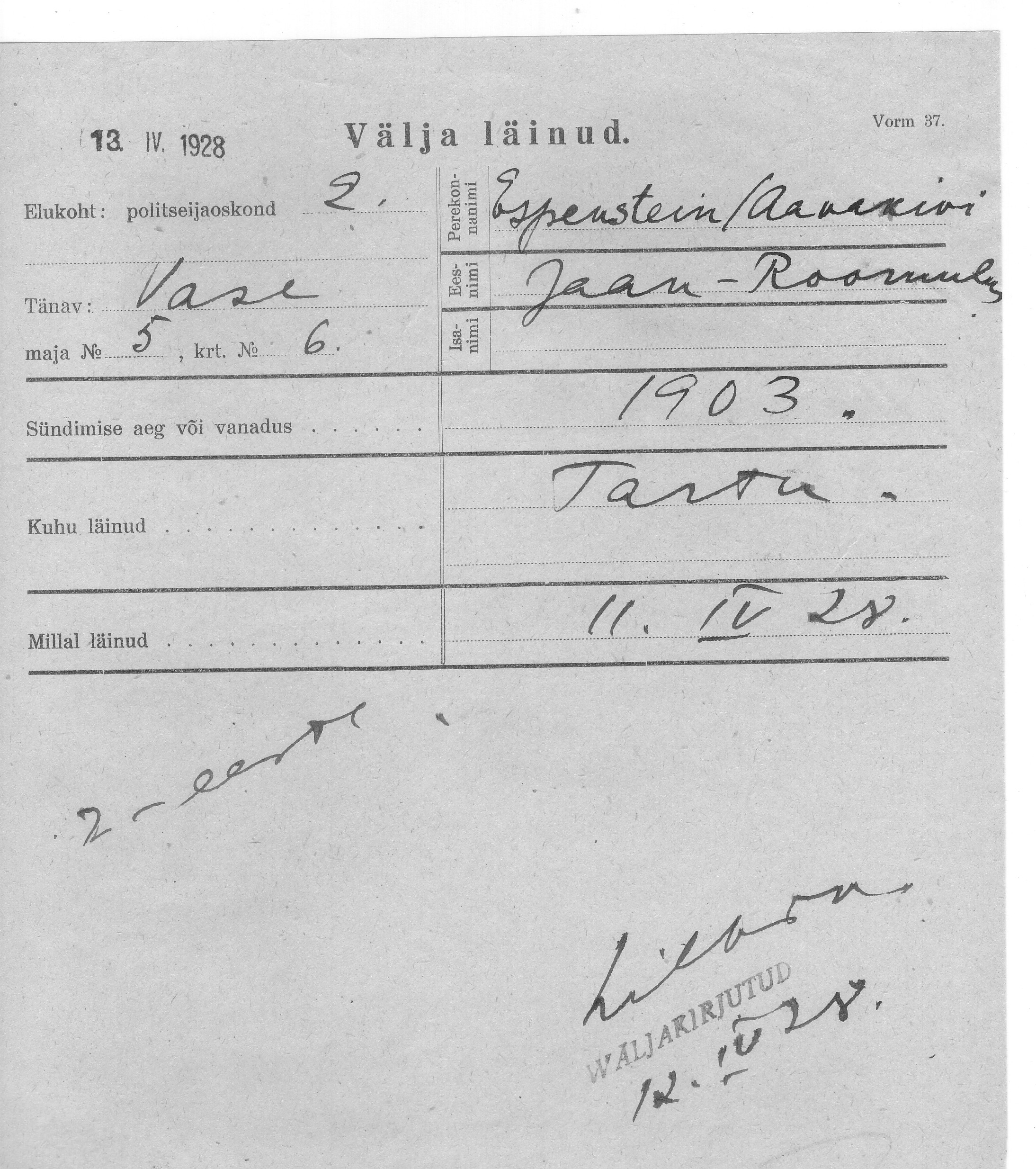 Espenstein, Jaan, Romulus