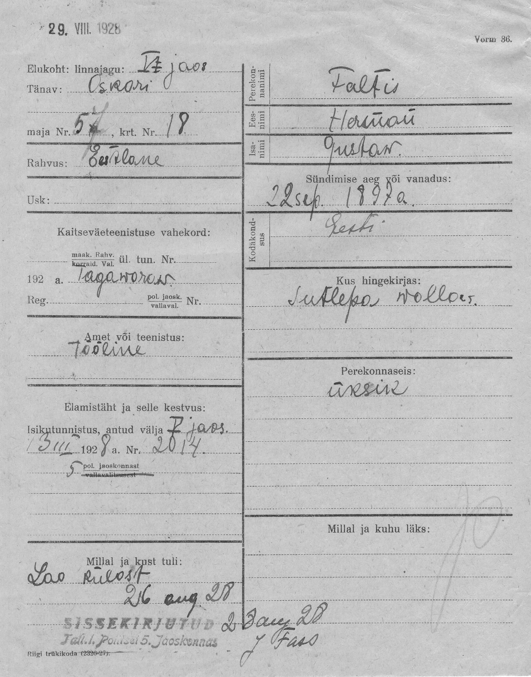 Faltis, Herman, Gustaw