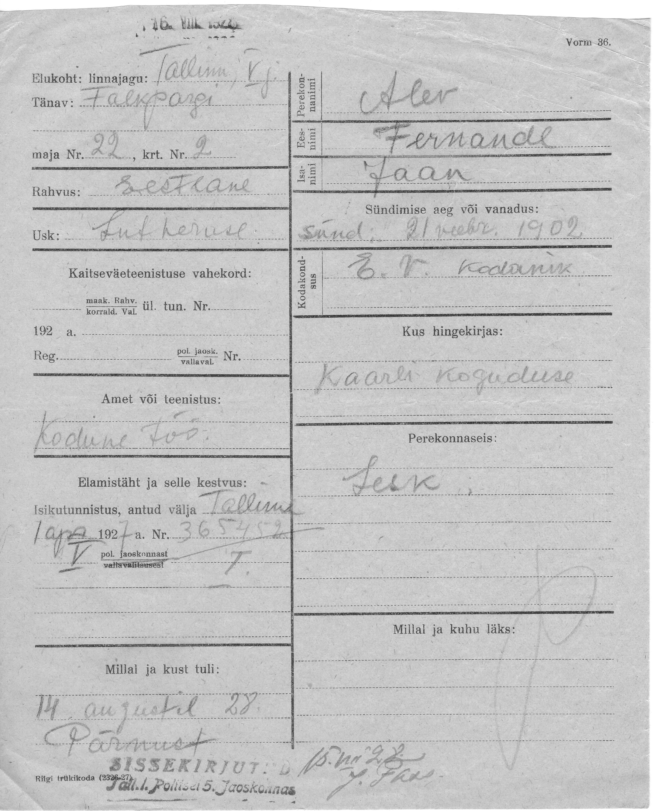 Alev, Fernande, Jaan