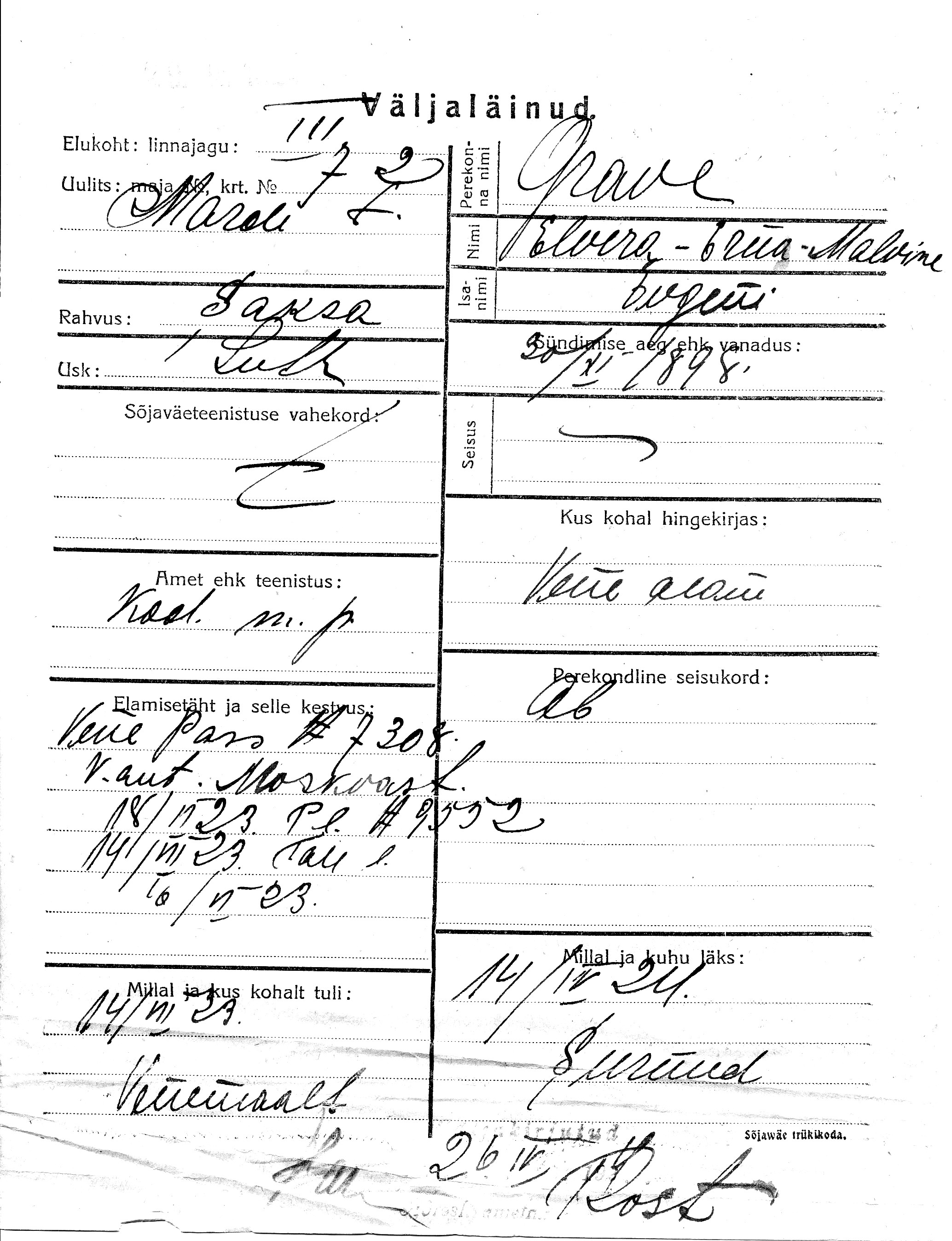 Grave, Elvira-Erna-Malvine, Evgeni