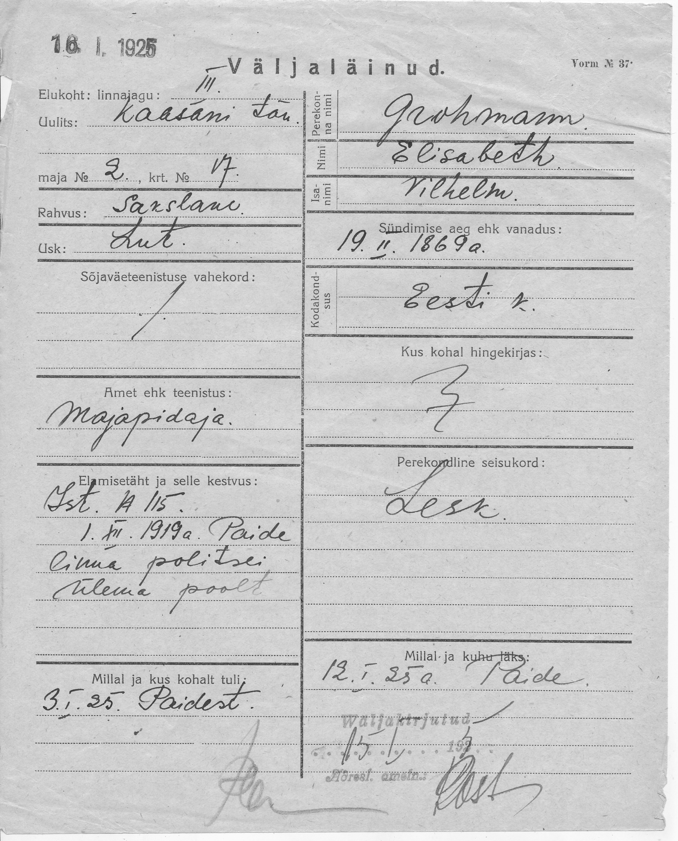 Grohmann, Elisabeth, Vilhelm