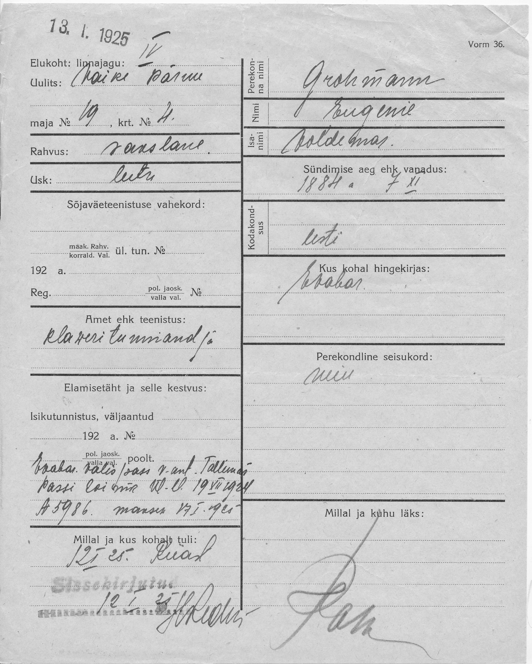 Grohmann, Eugenie, Voldemar