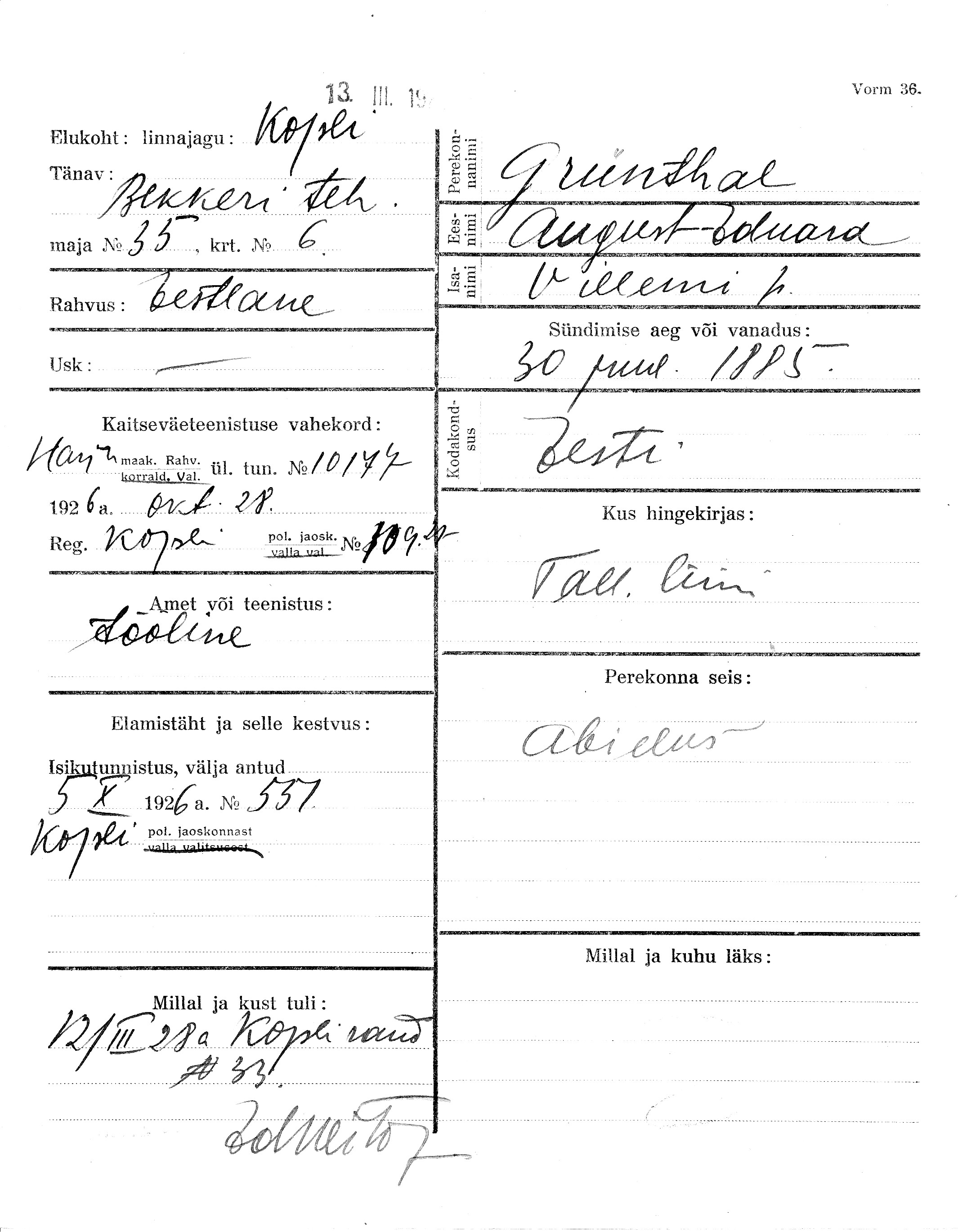 Grünthal, August-Eduard, Villem