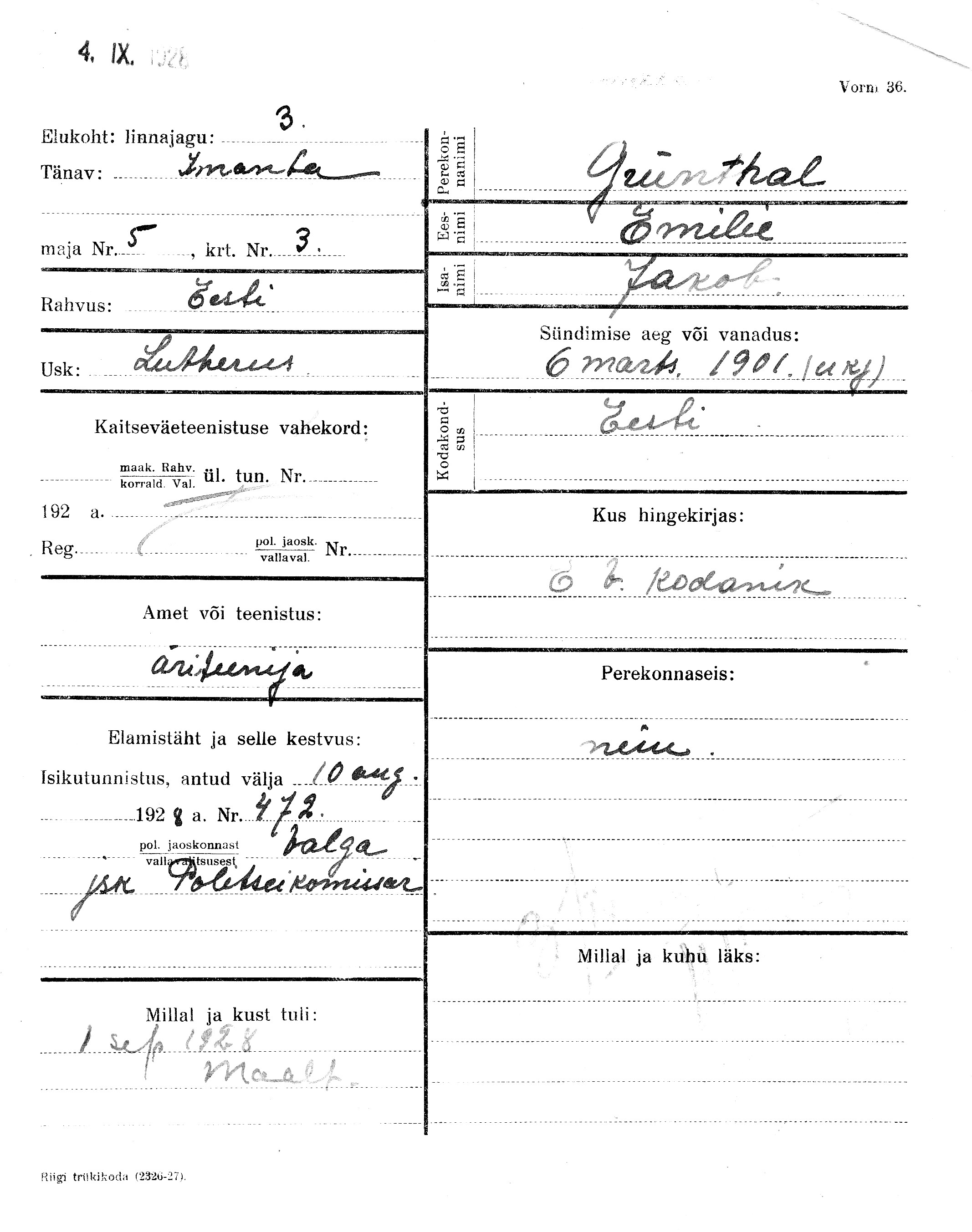 Grünthal, Emilie, Jakob