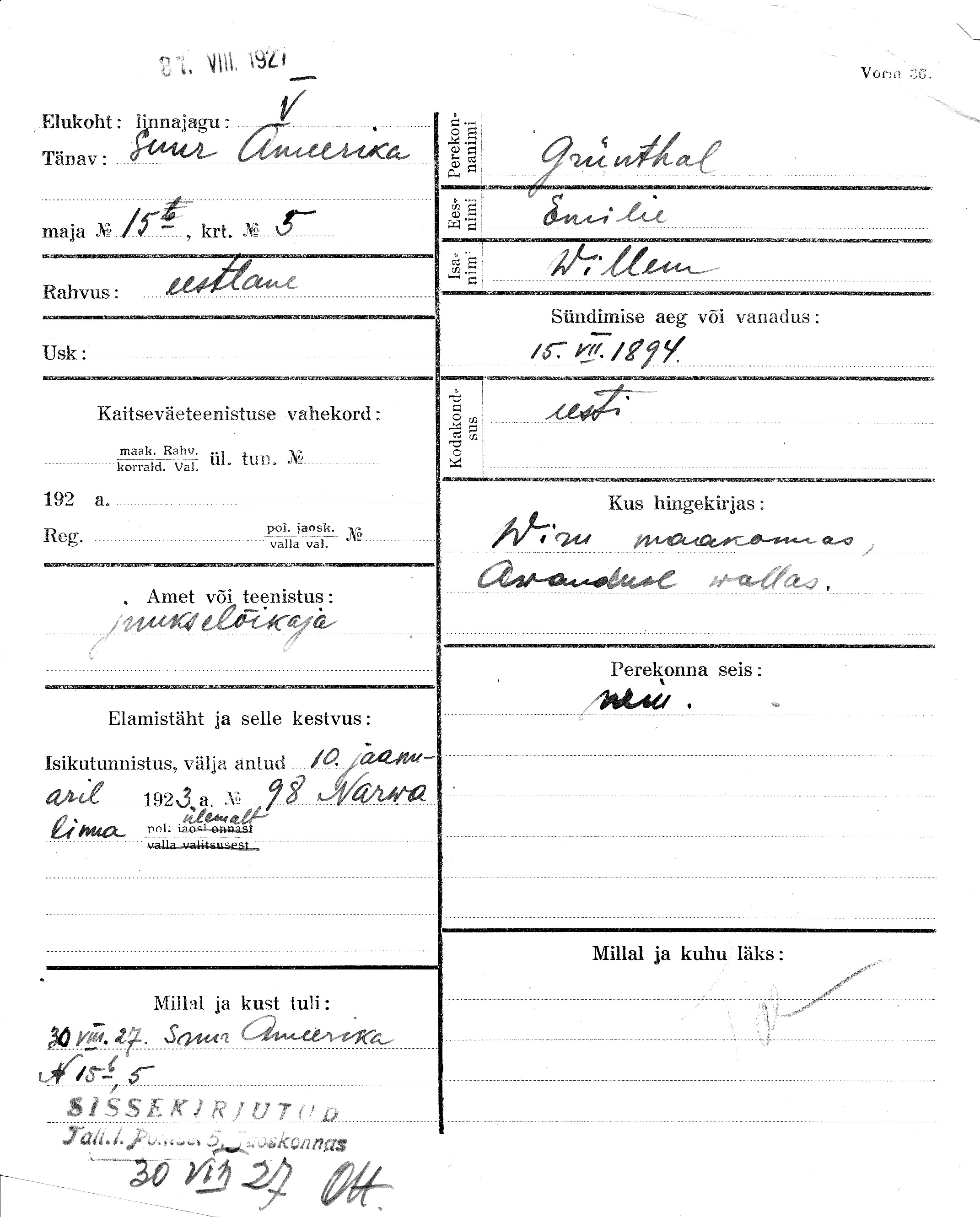 Grünthal, Emilie, Willem