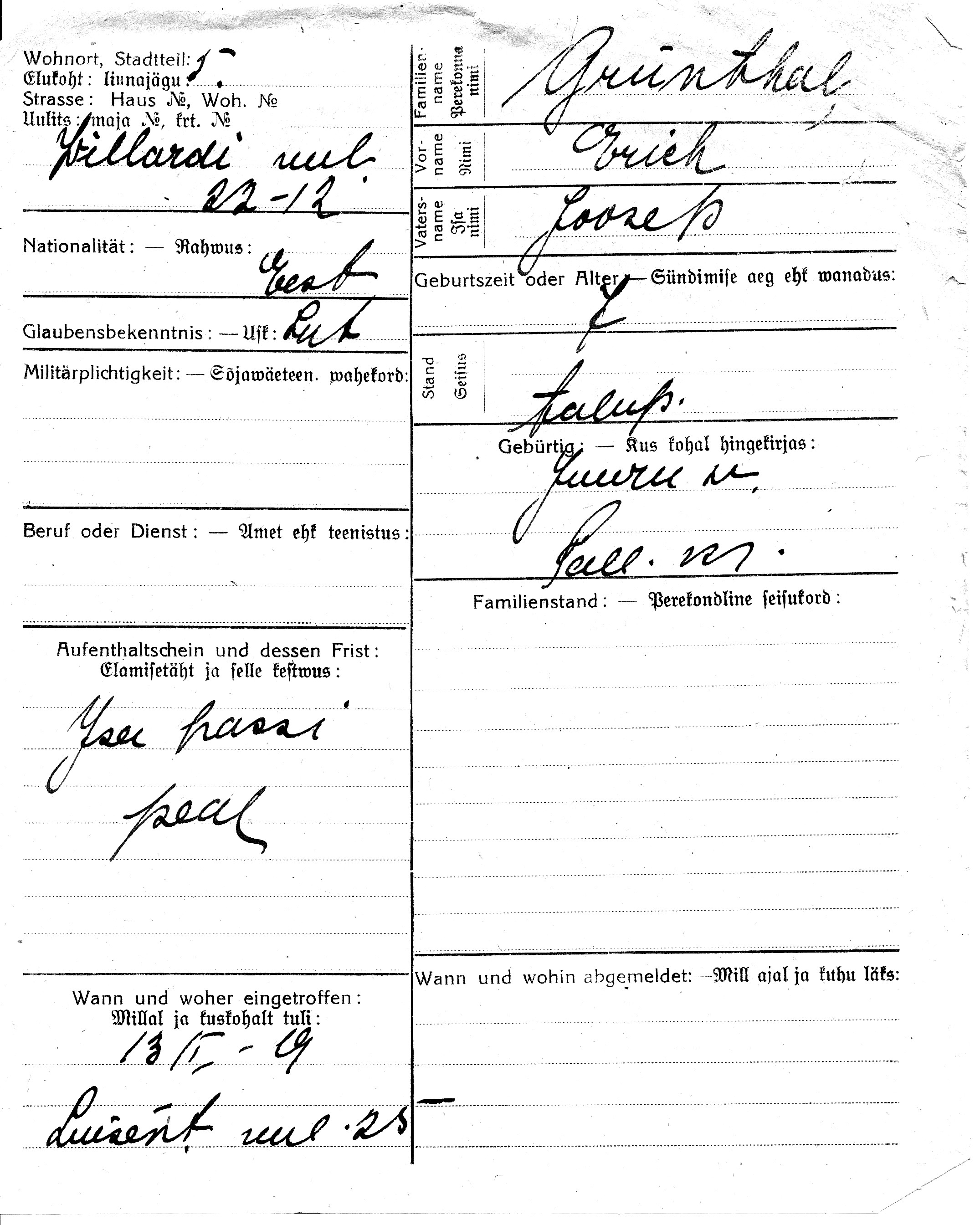 Grünthal, Erich, Joosep