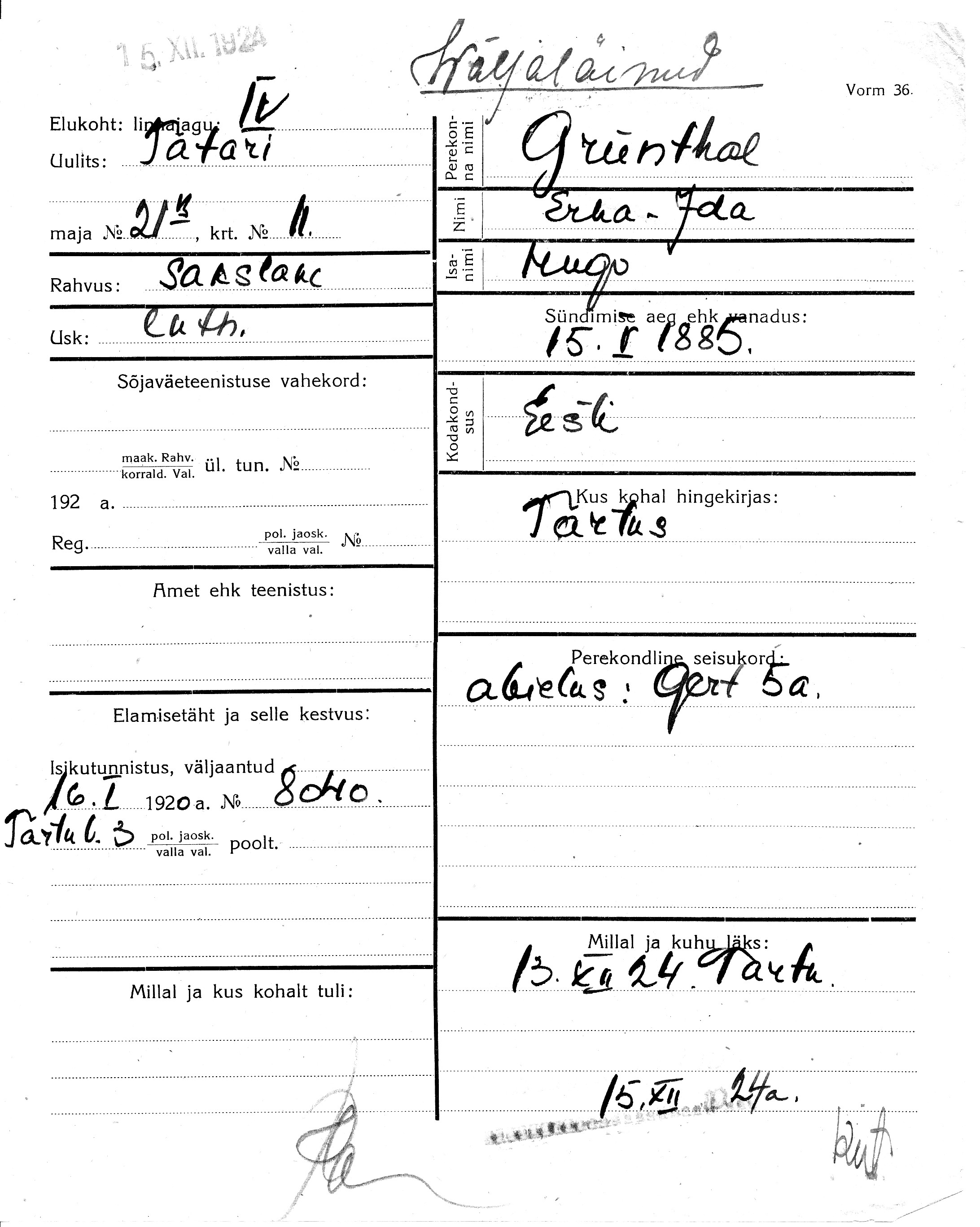 Grünthal, Erna-Ida, Hugo