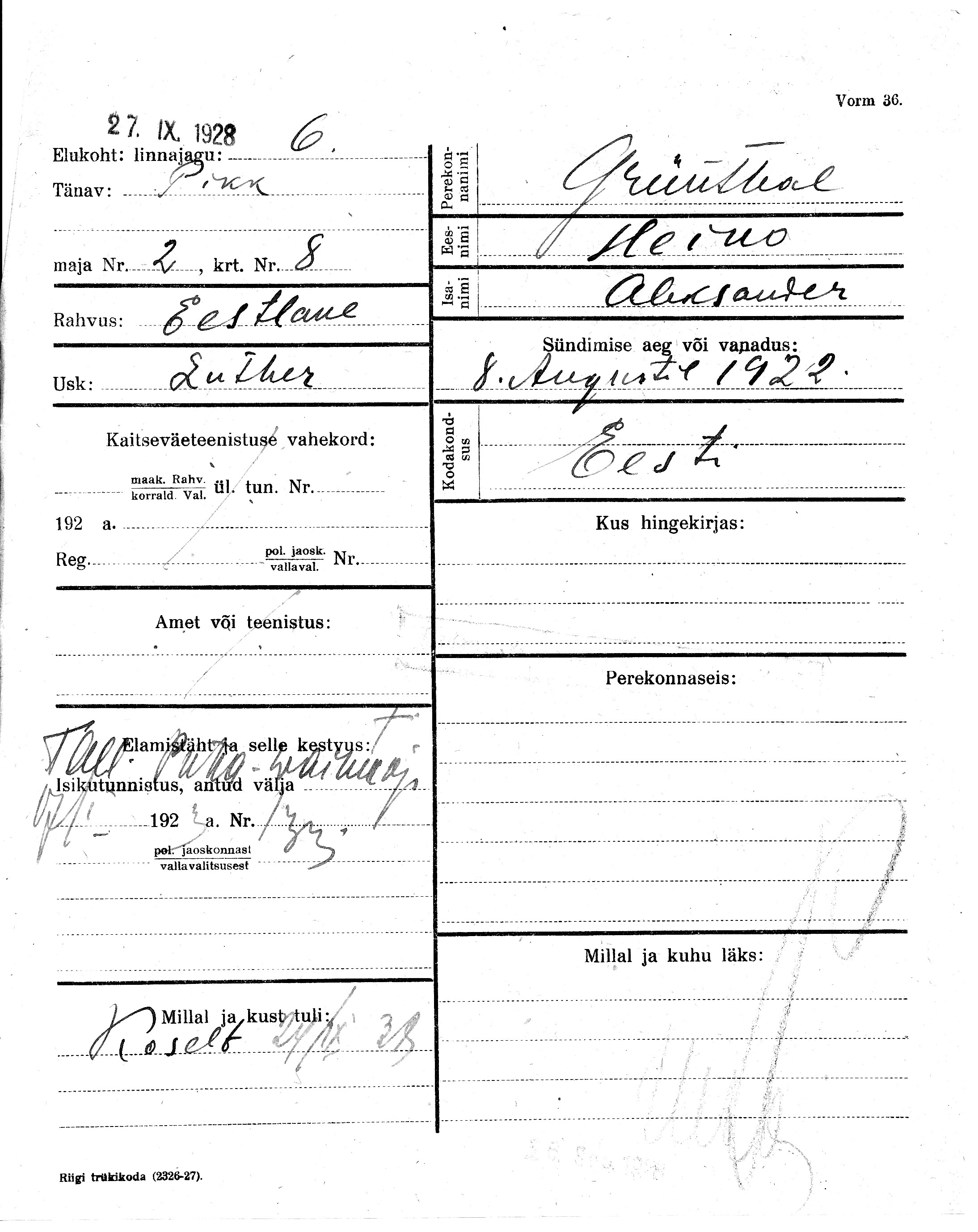 Grünthal, Heino, Aleksander