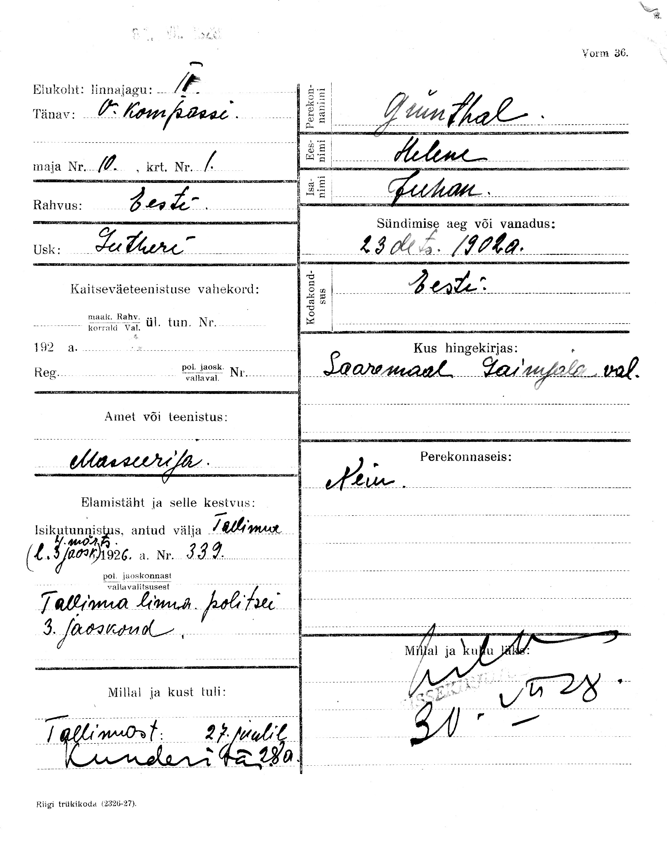 Grünthal, Helene, Juhan