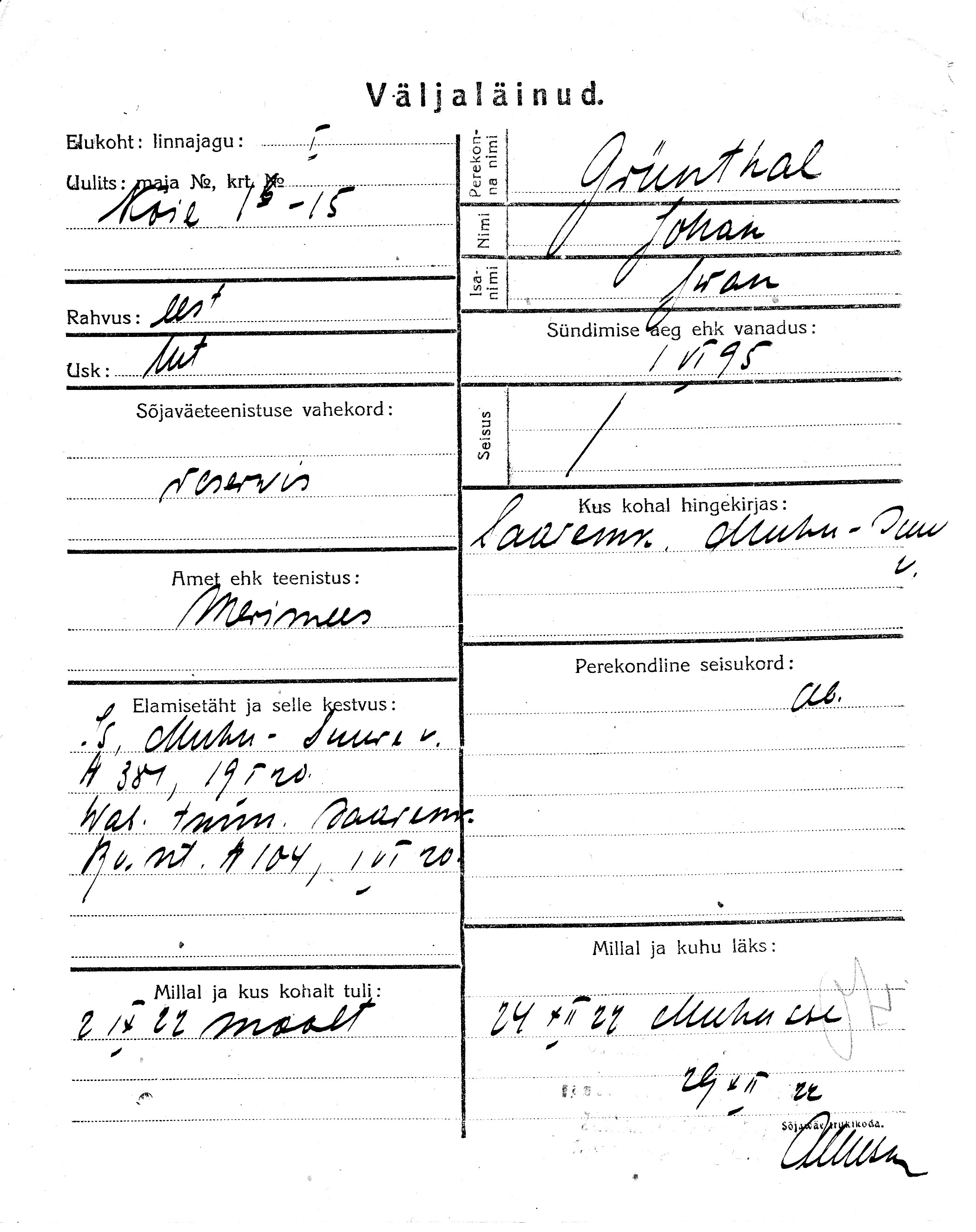 Grünthal, Johan, Jaan