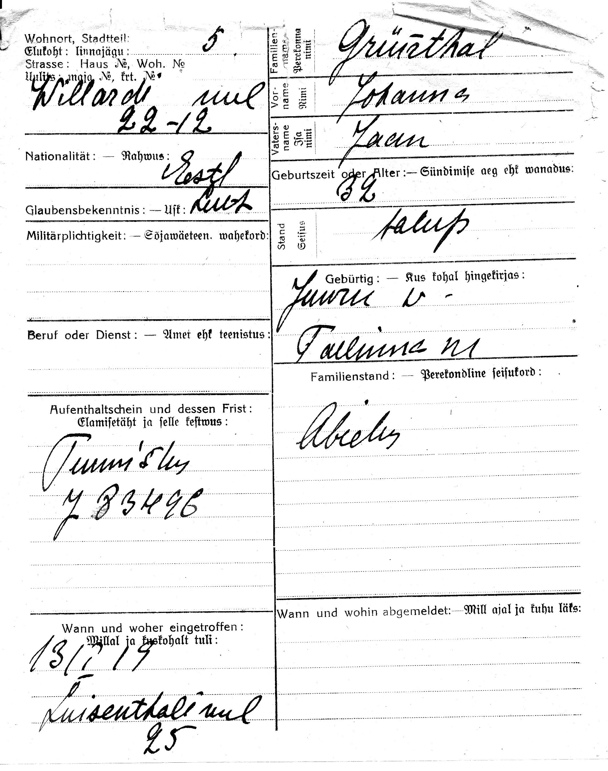 Grünthal, Johanna, Jaan