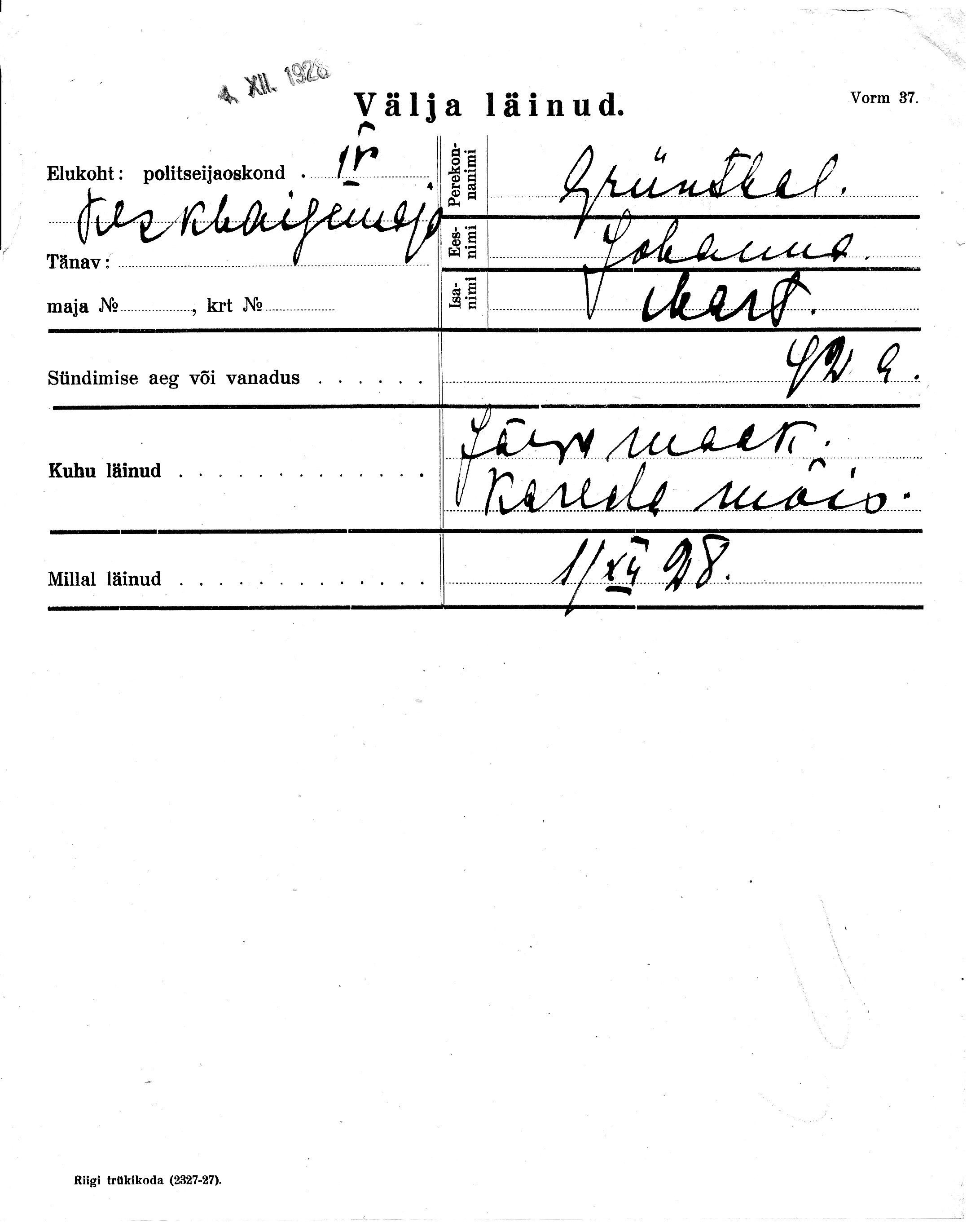 Grünthal, Johanna, Mart