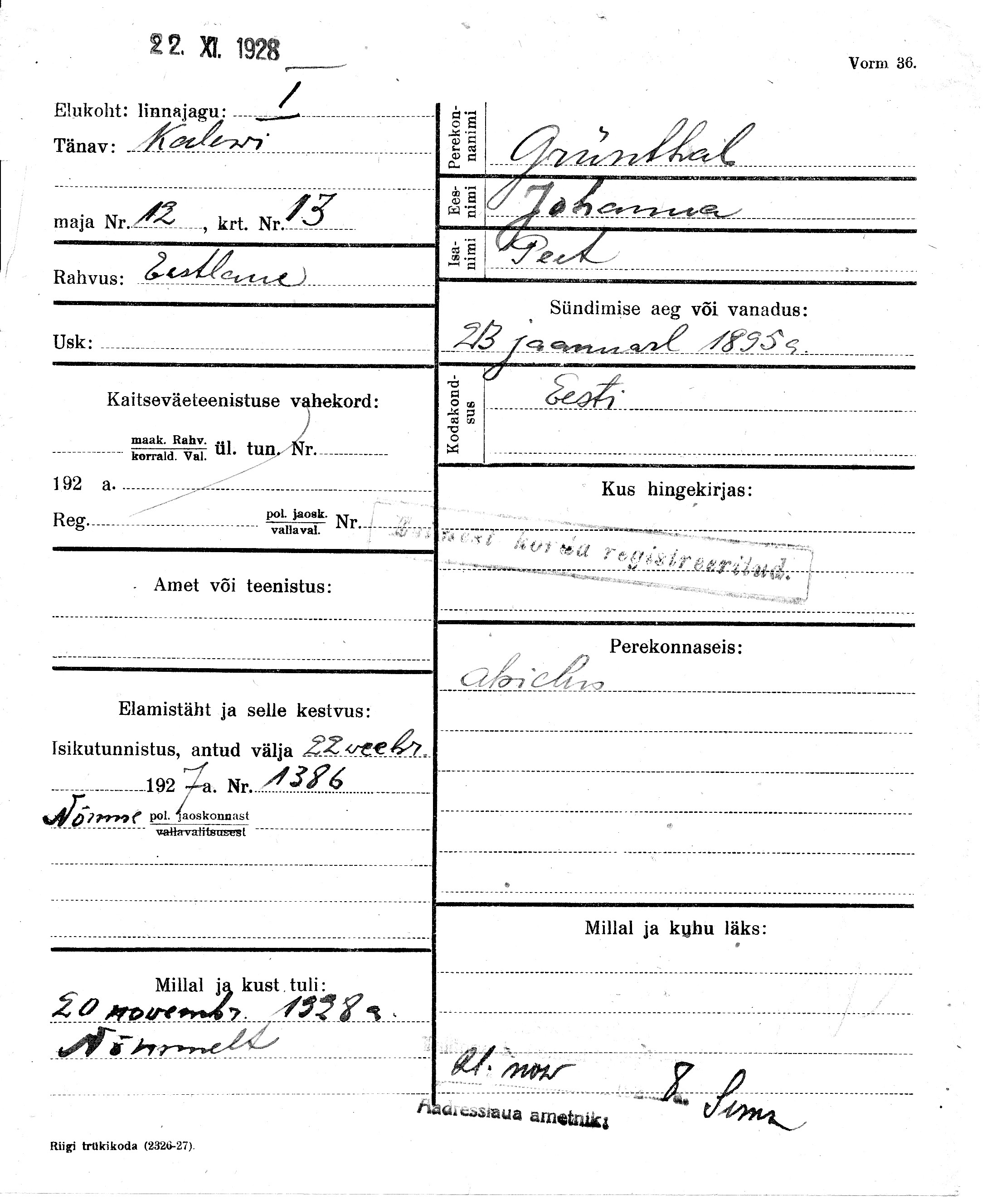 Grünthal, Johanna, Peet