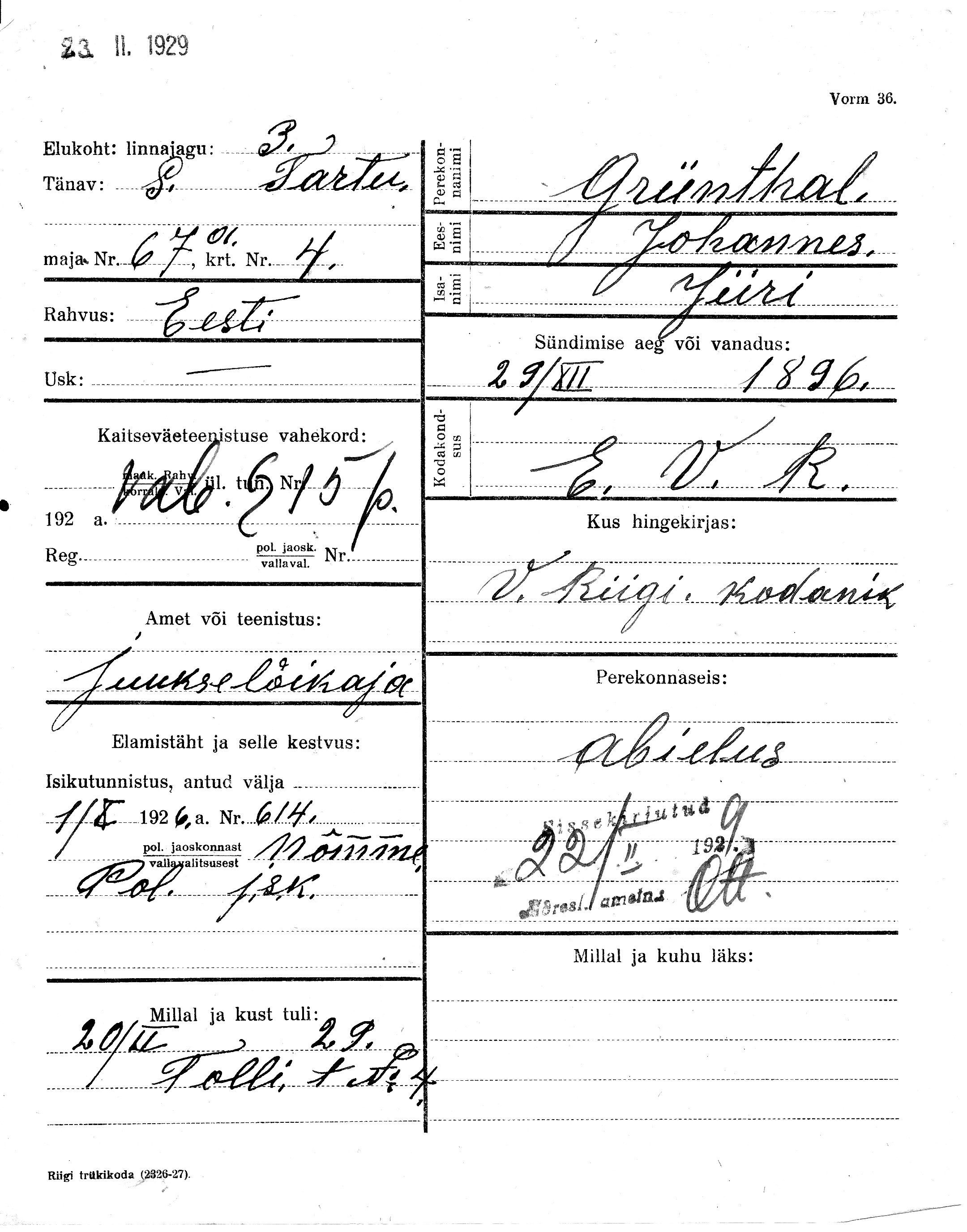 Grünthal, Johannes, Jüri