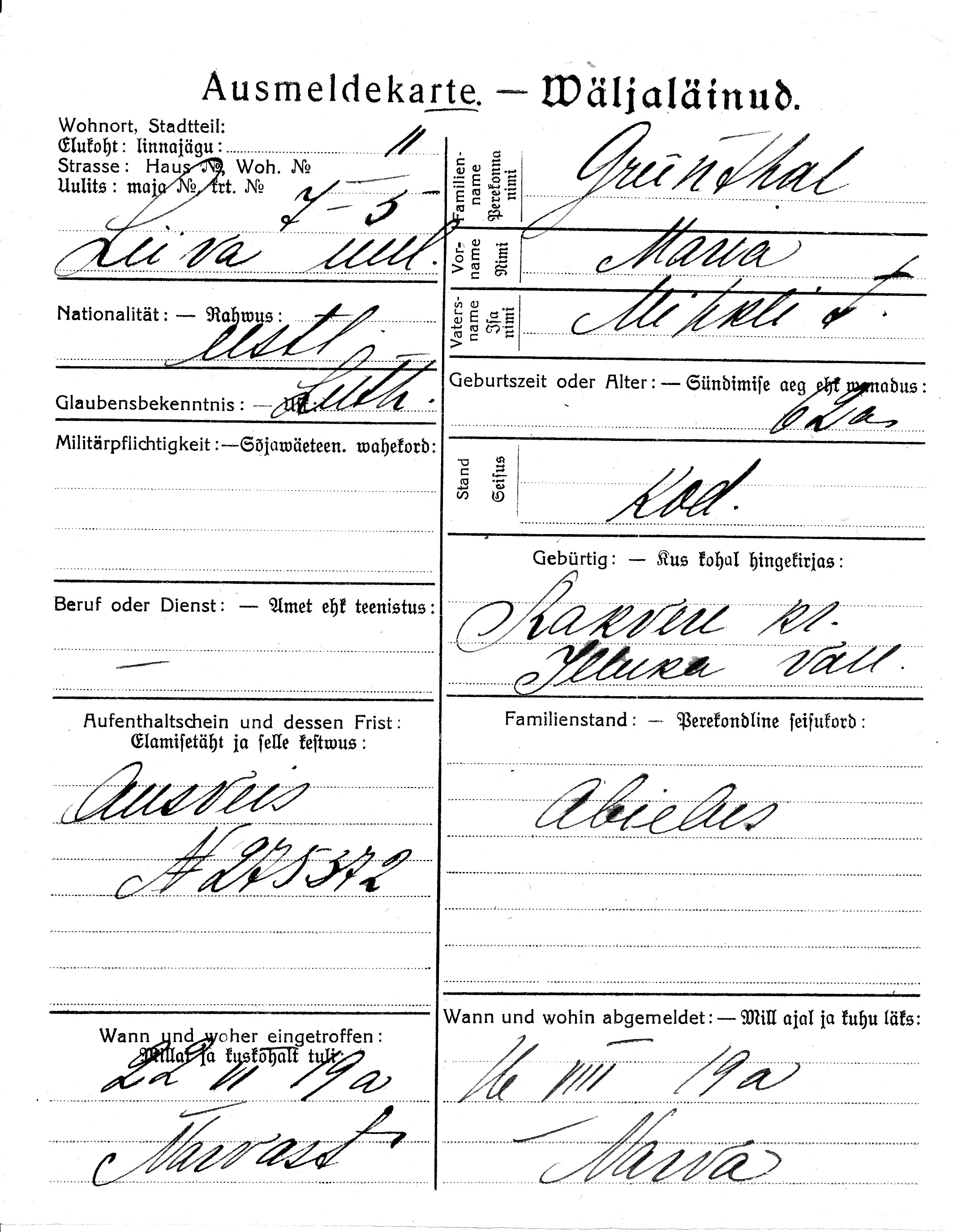 Grünthal, Maria, Mihkel