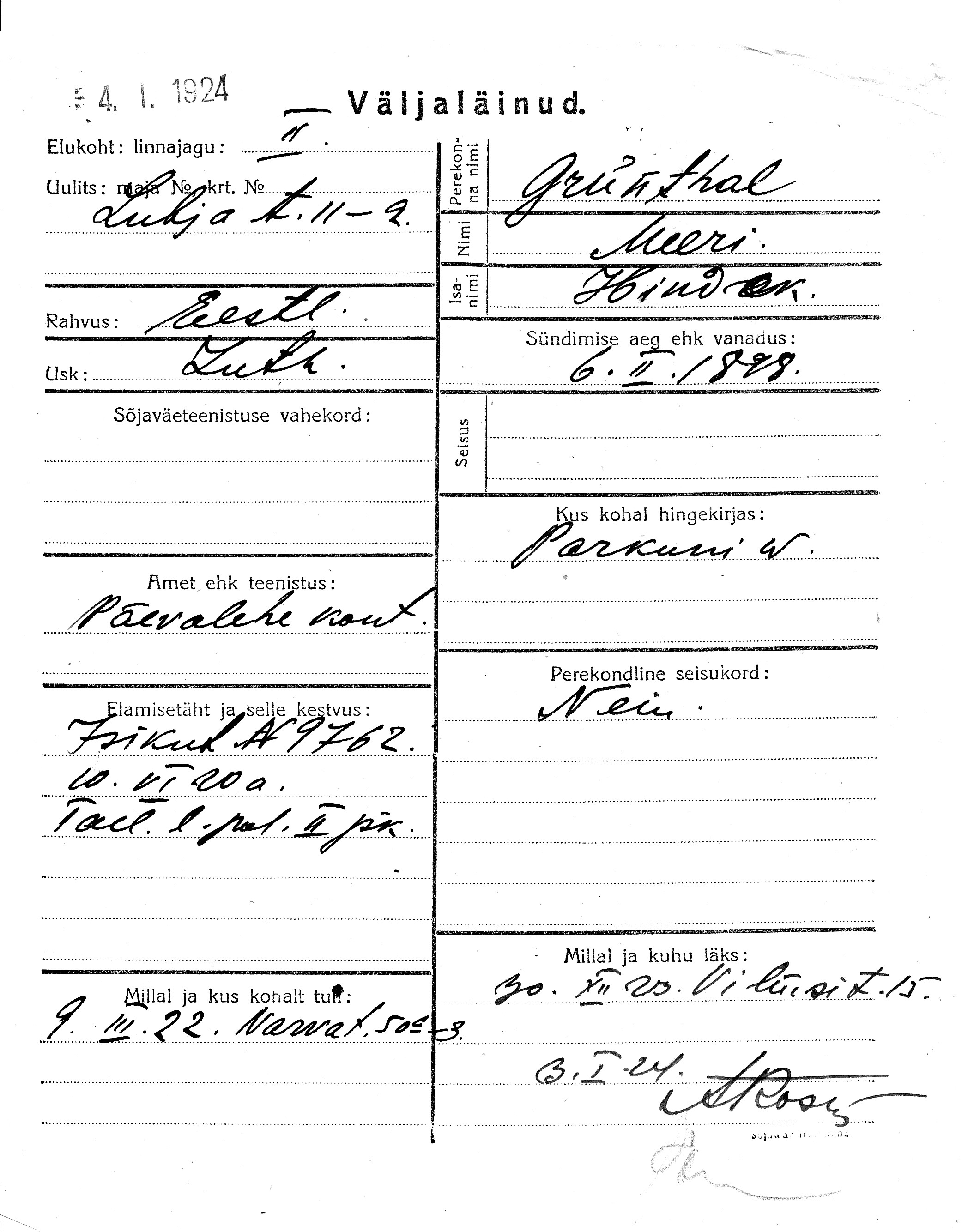 Grünthal, Meeri, Hindrek