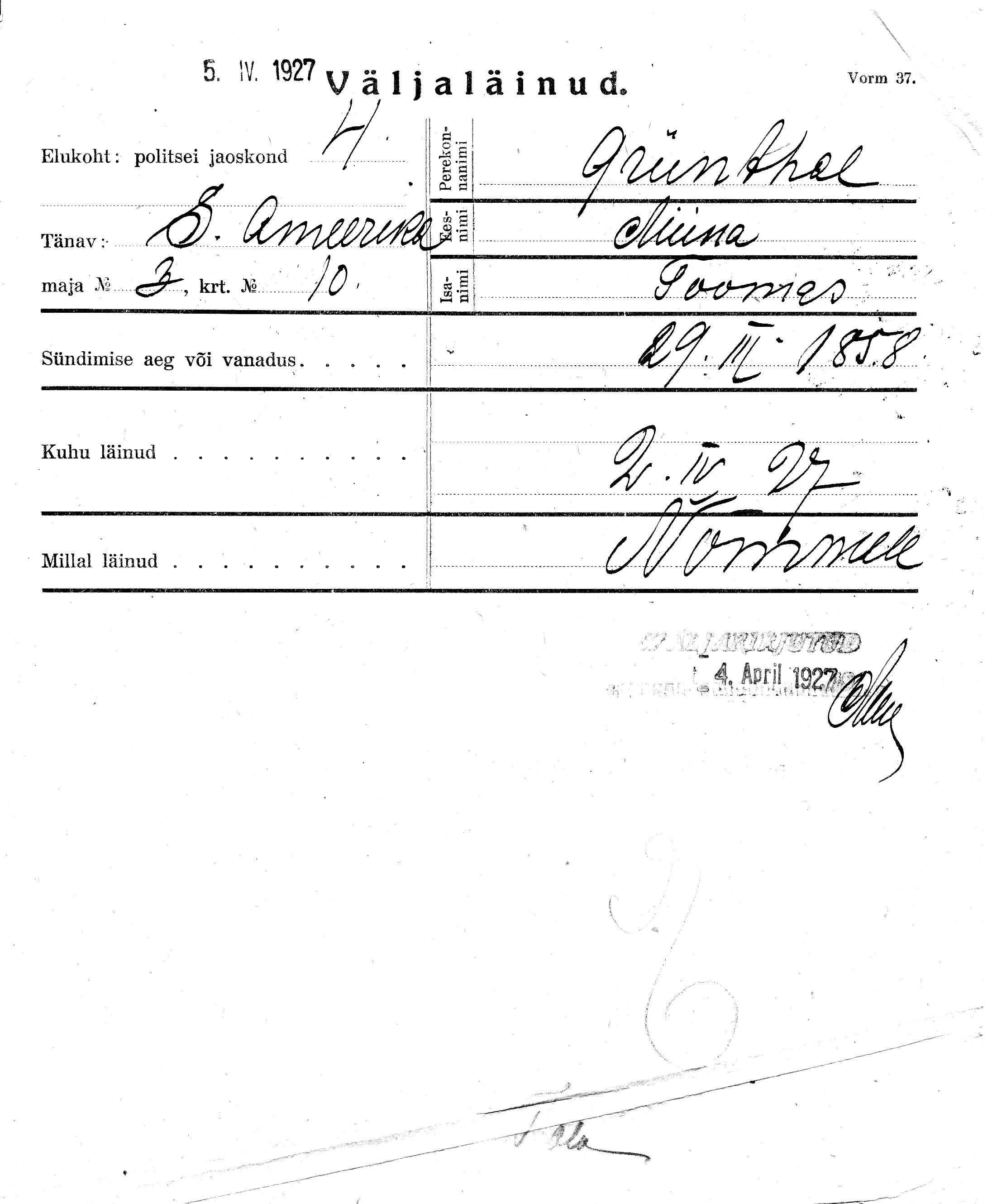 Grünthal, Miina, Toomas