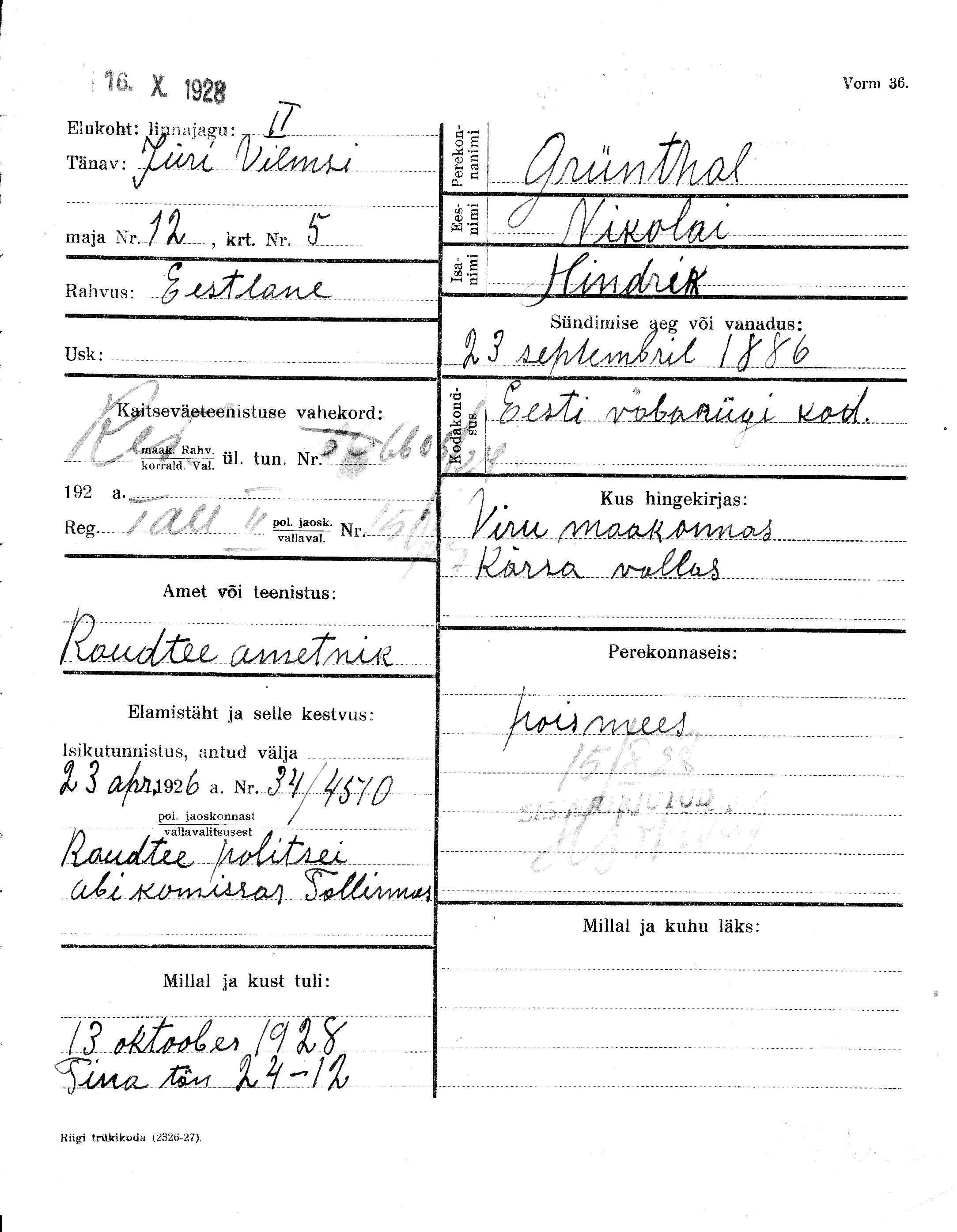 Grünthal, Nikolai, Hindrik