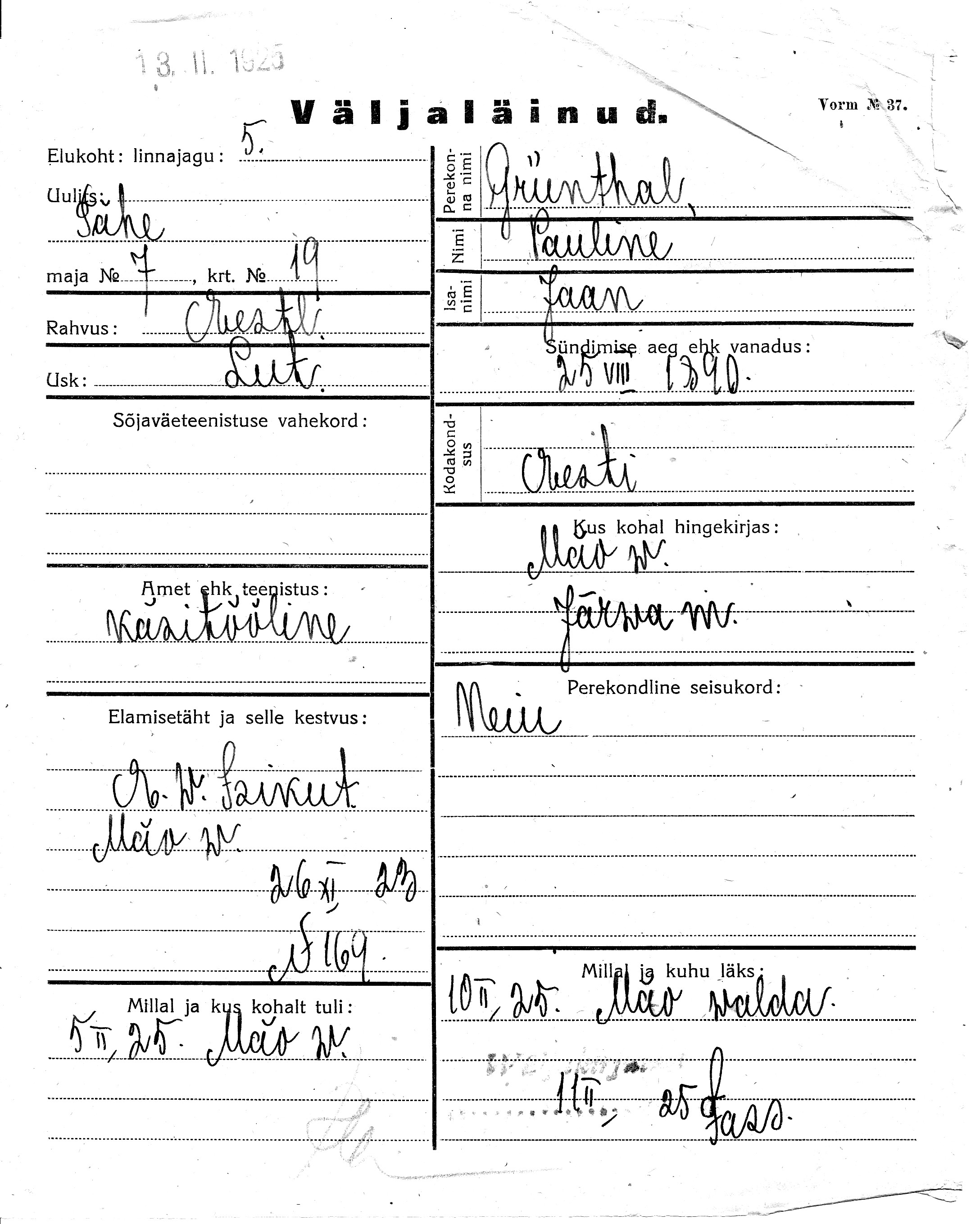 Grünthal, Pauline, Jaan