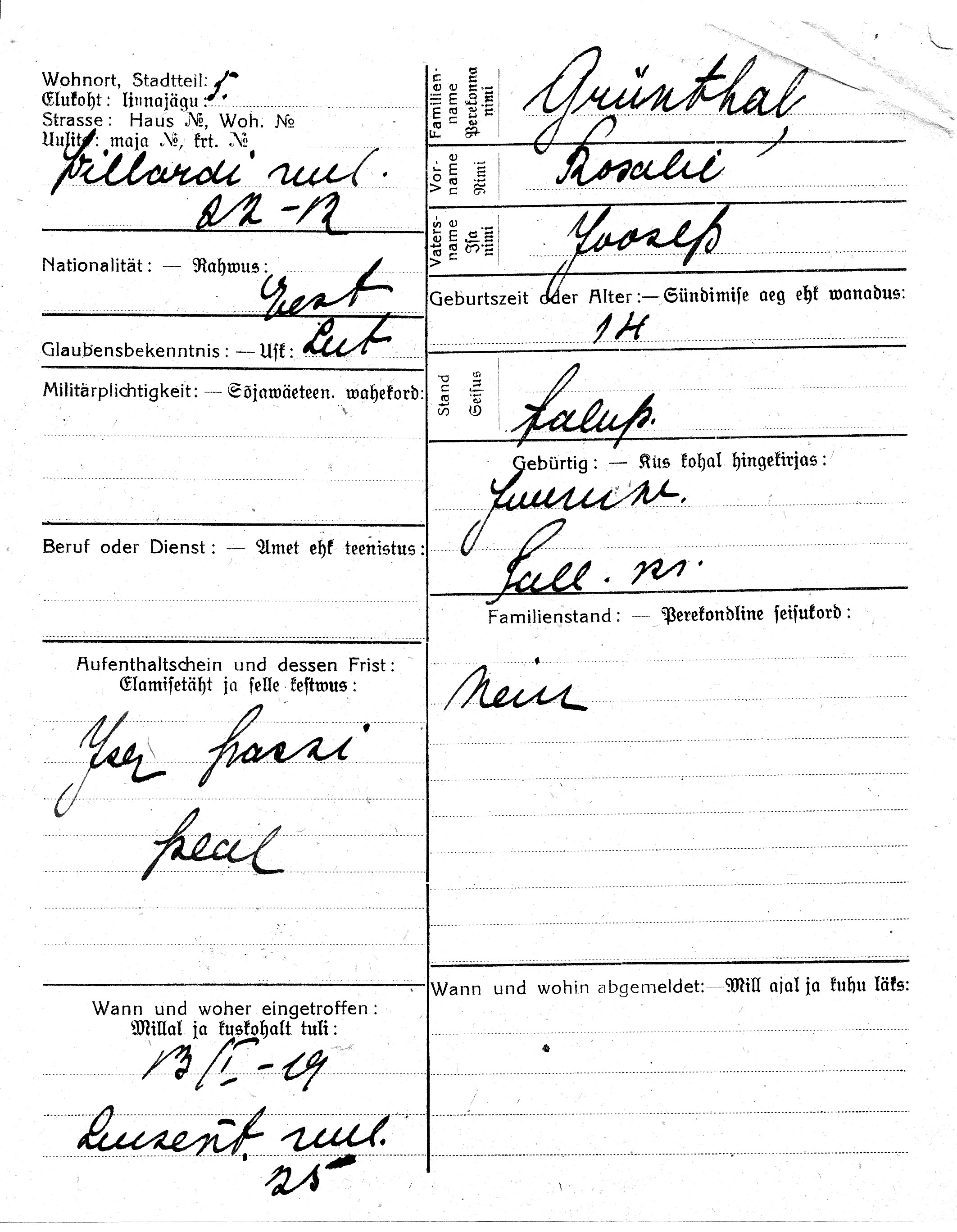 Grünthal, Rosalie, Joosep