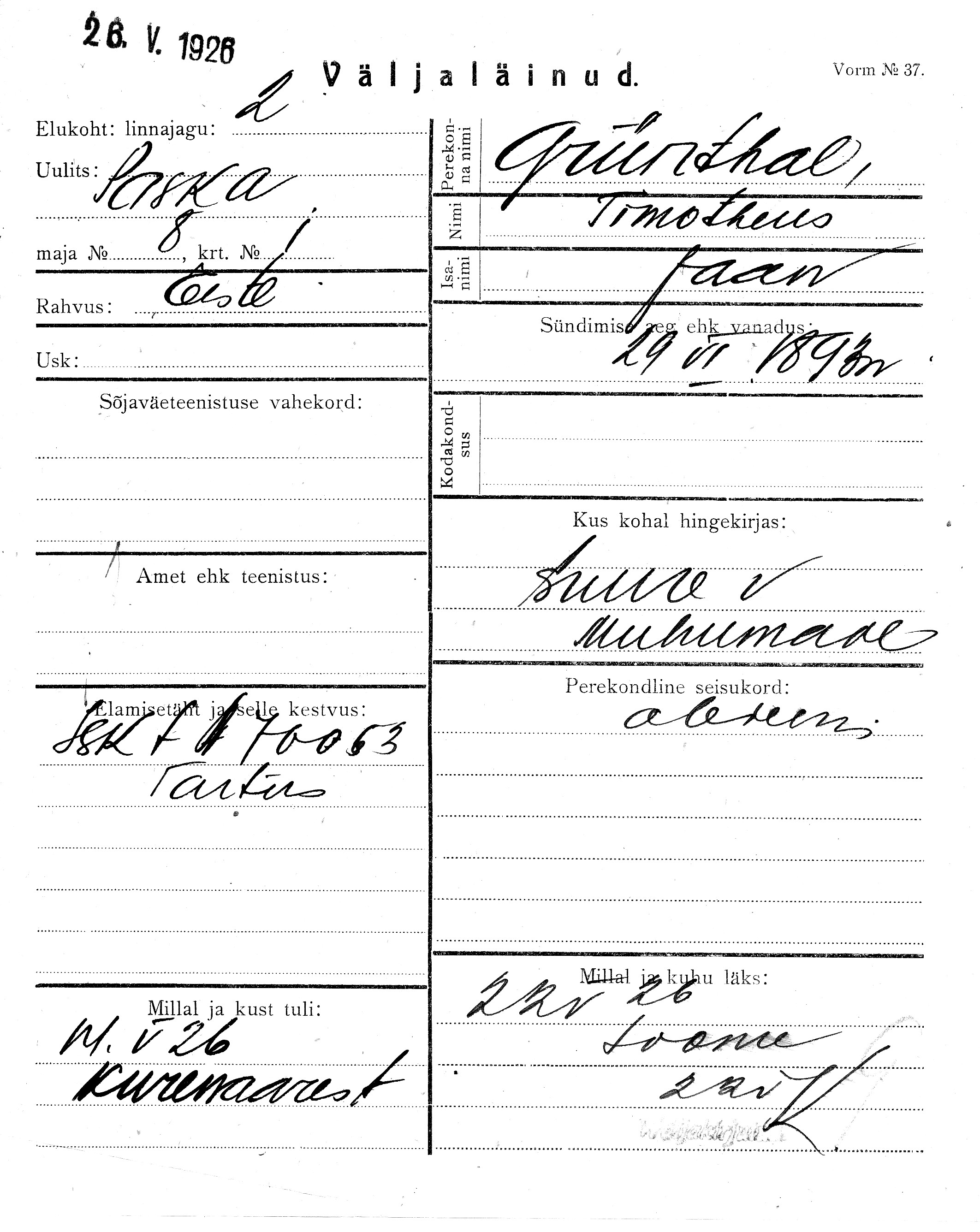 Grünthal, Timotheus, Jaan