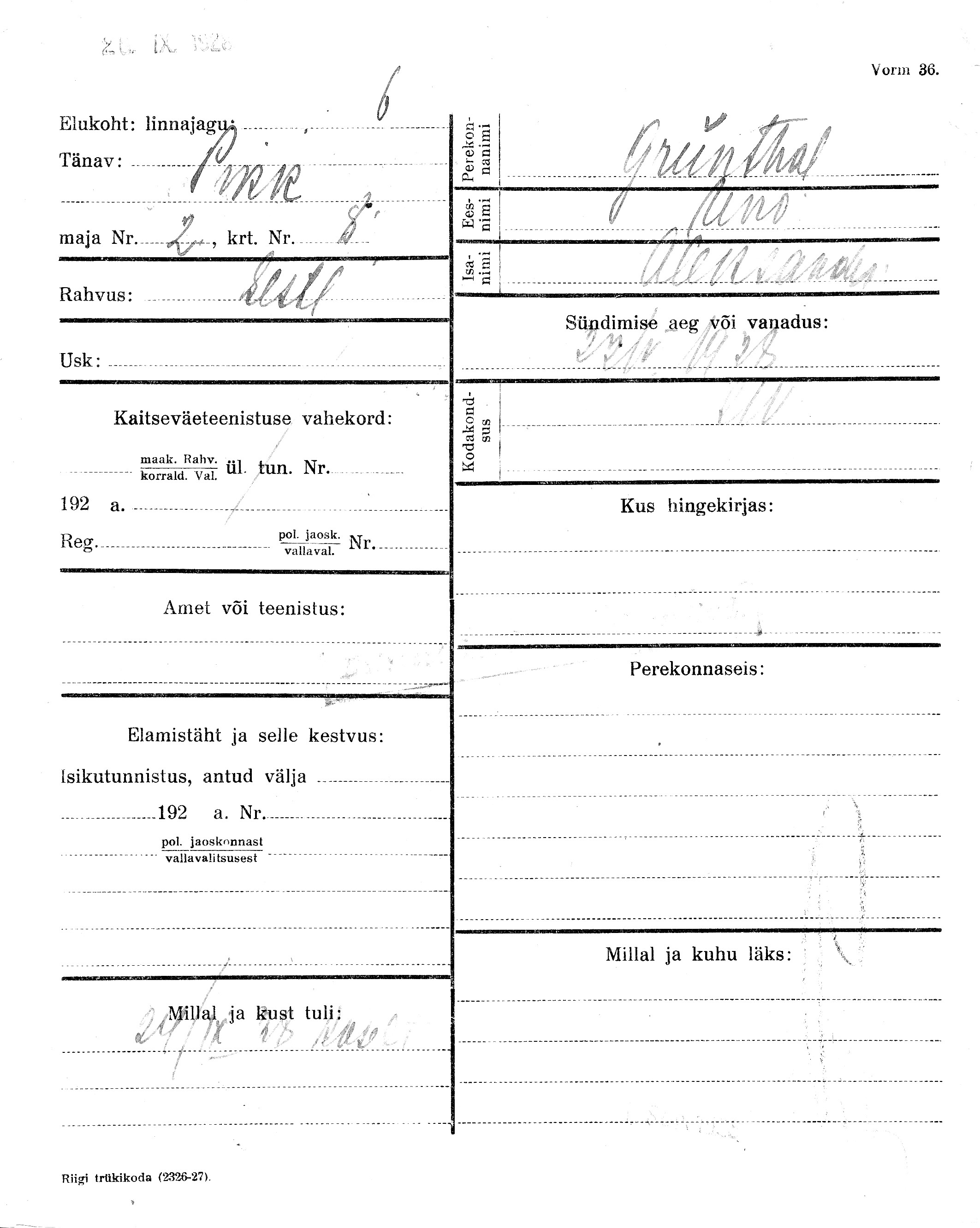 Grünthal, Uno, Aleksander