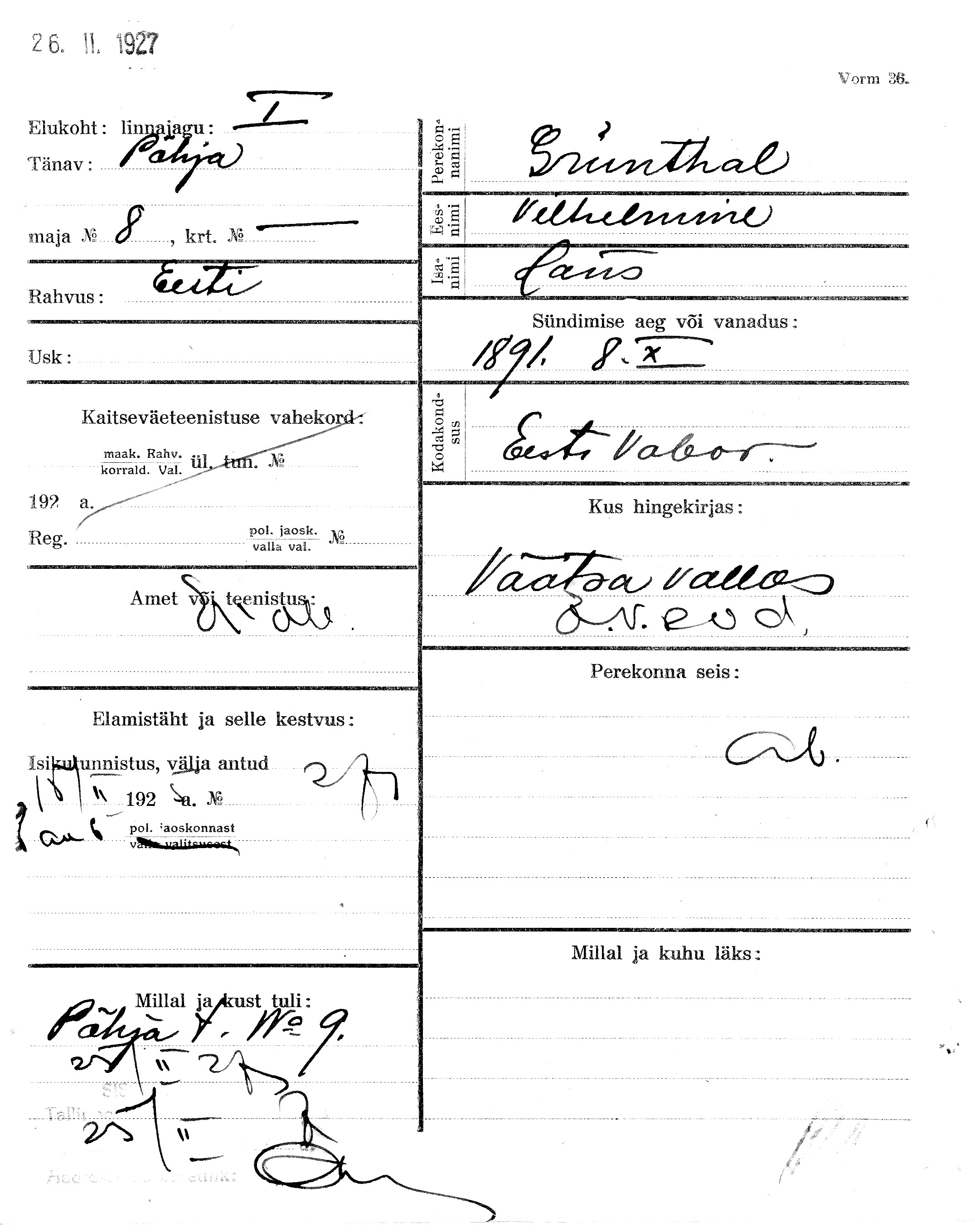 Grünthal, Vilhelmine, Hans