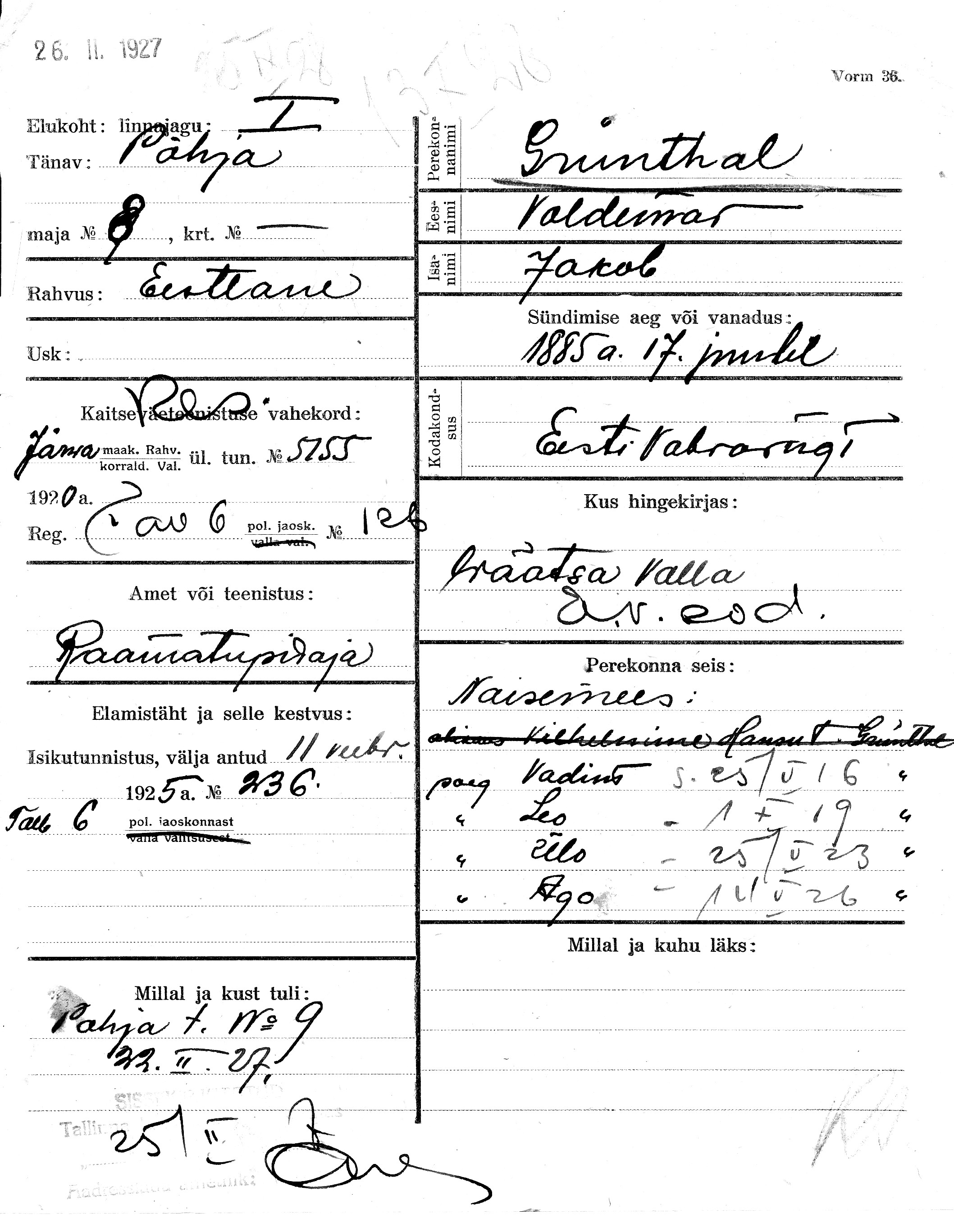 Grünthal, Voldemar, Jakob