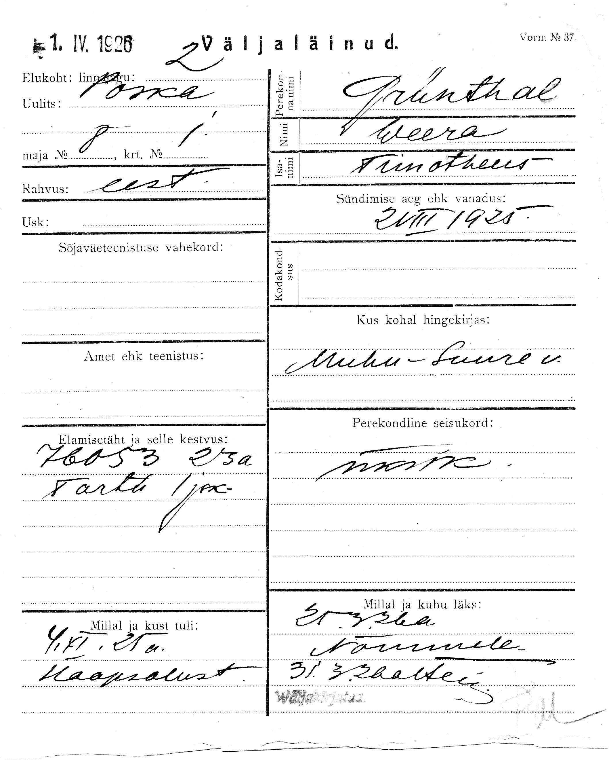 Grünthal, Weera, Timotheus