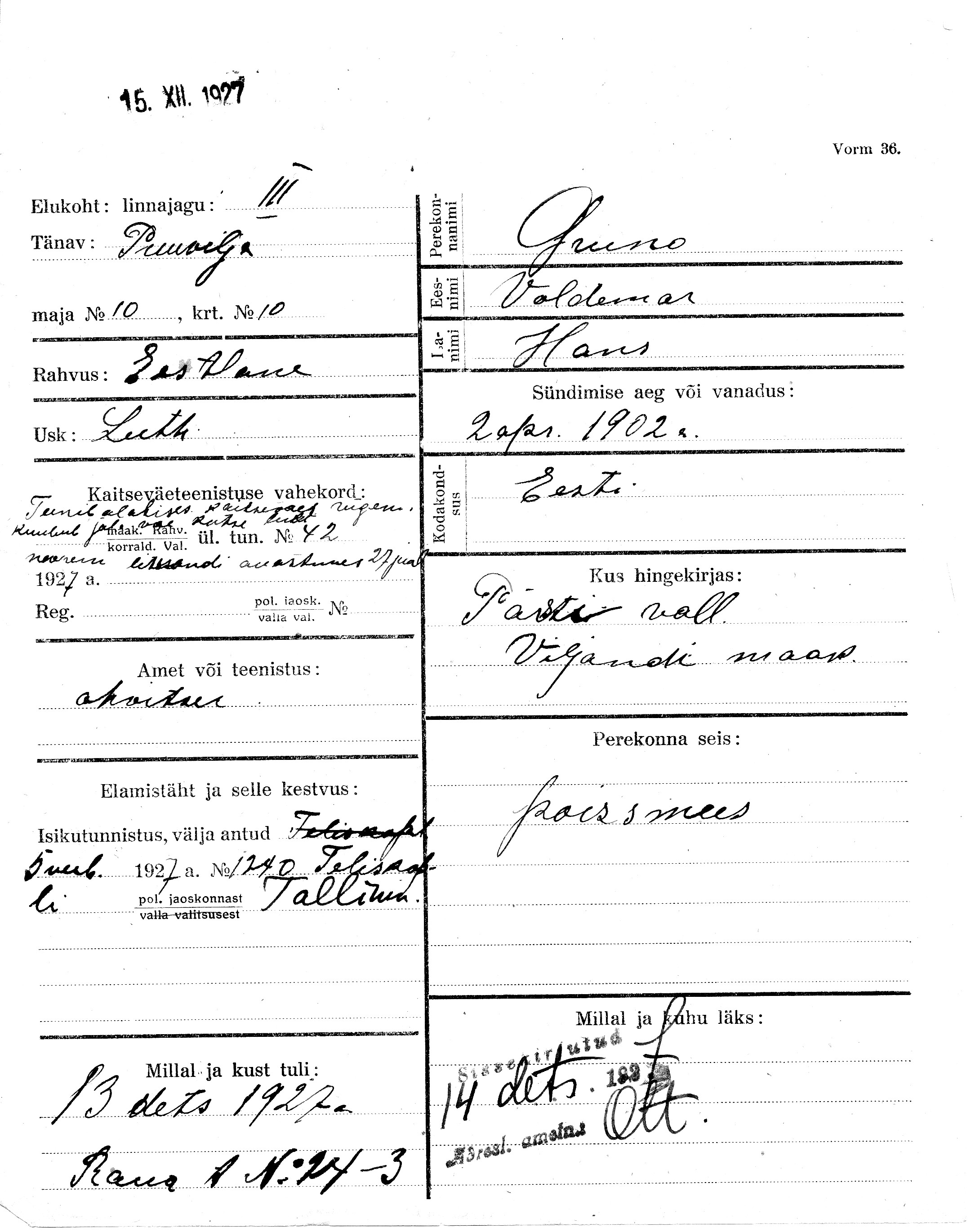 Gruno, Voldemar, Hans