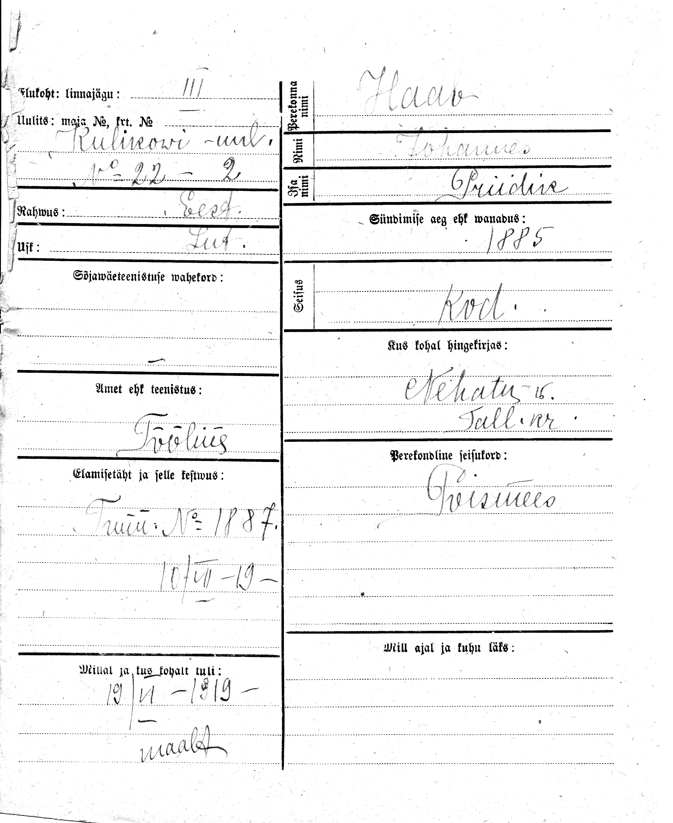 Haab, Johannes, Priidik