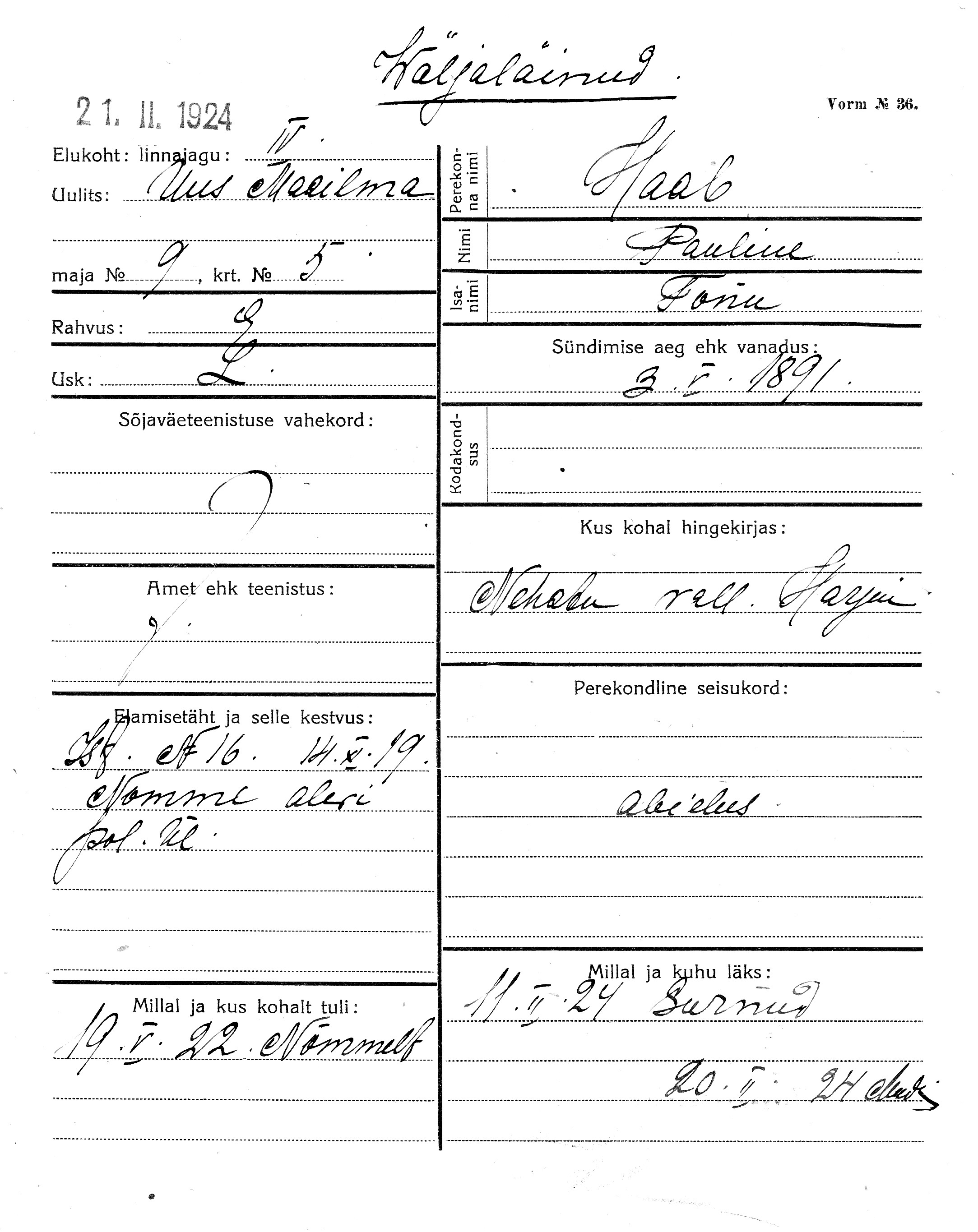 Haab, Pauline, Tõnu