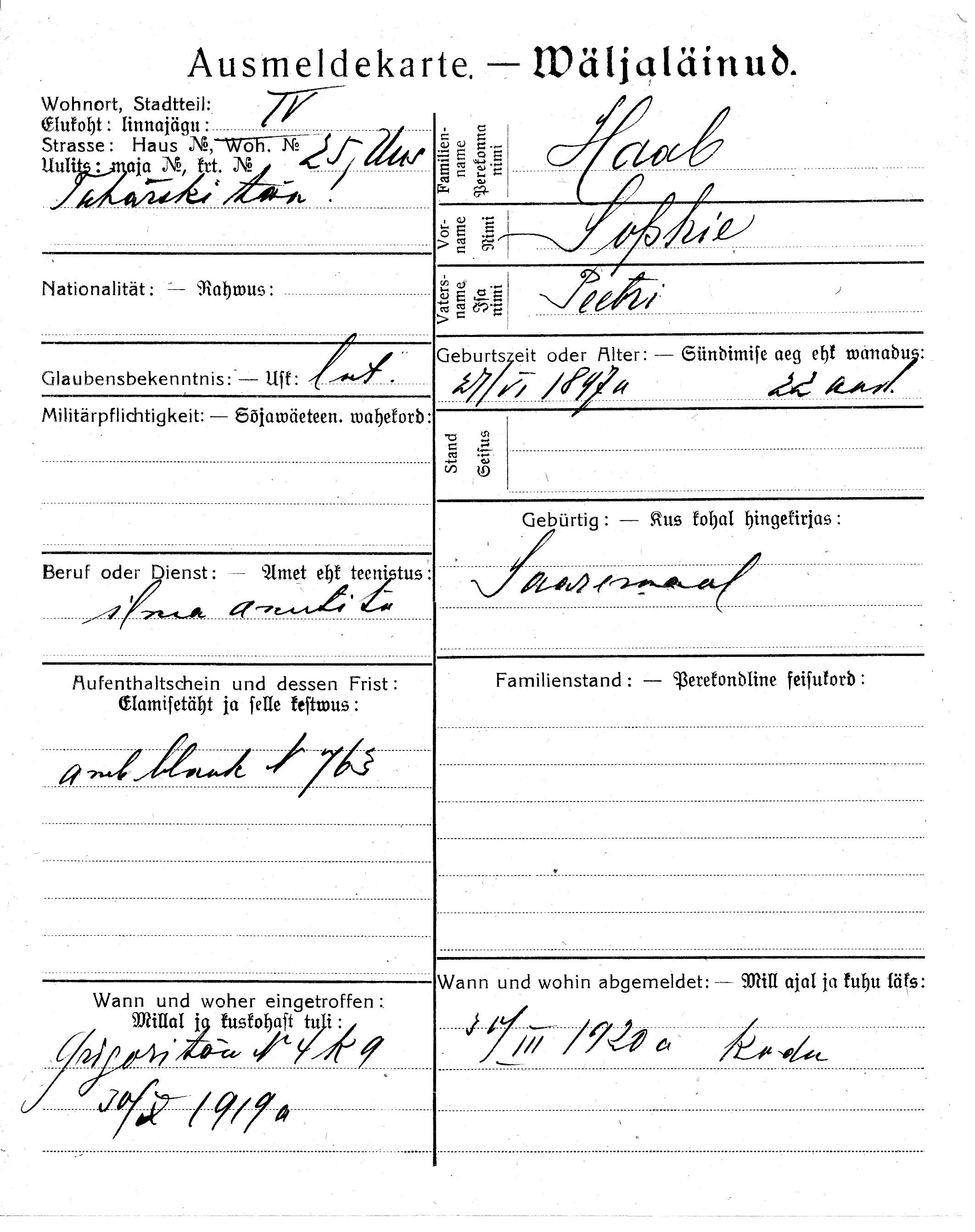 Haab, Sophie, Peeter