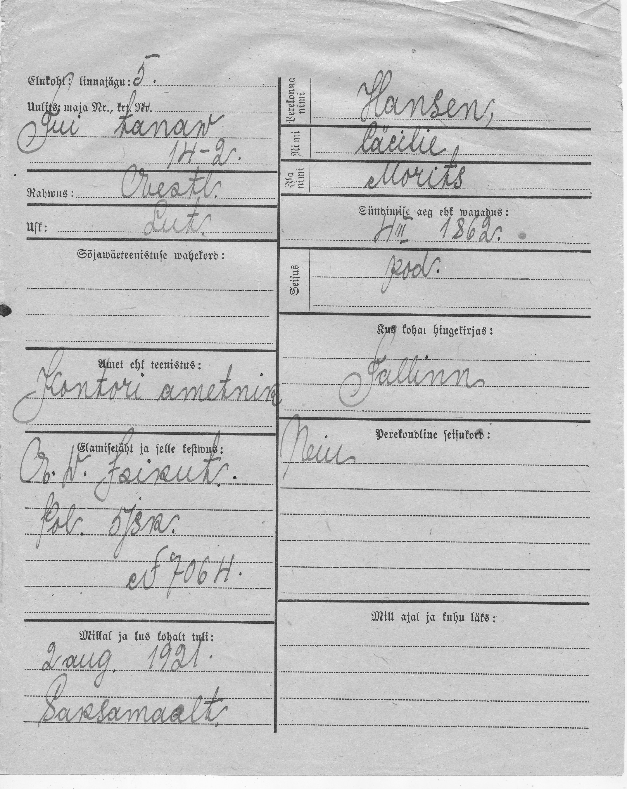 Hansen, Cäcilie, Morits