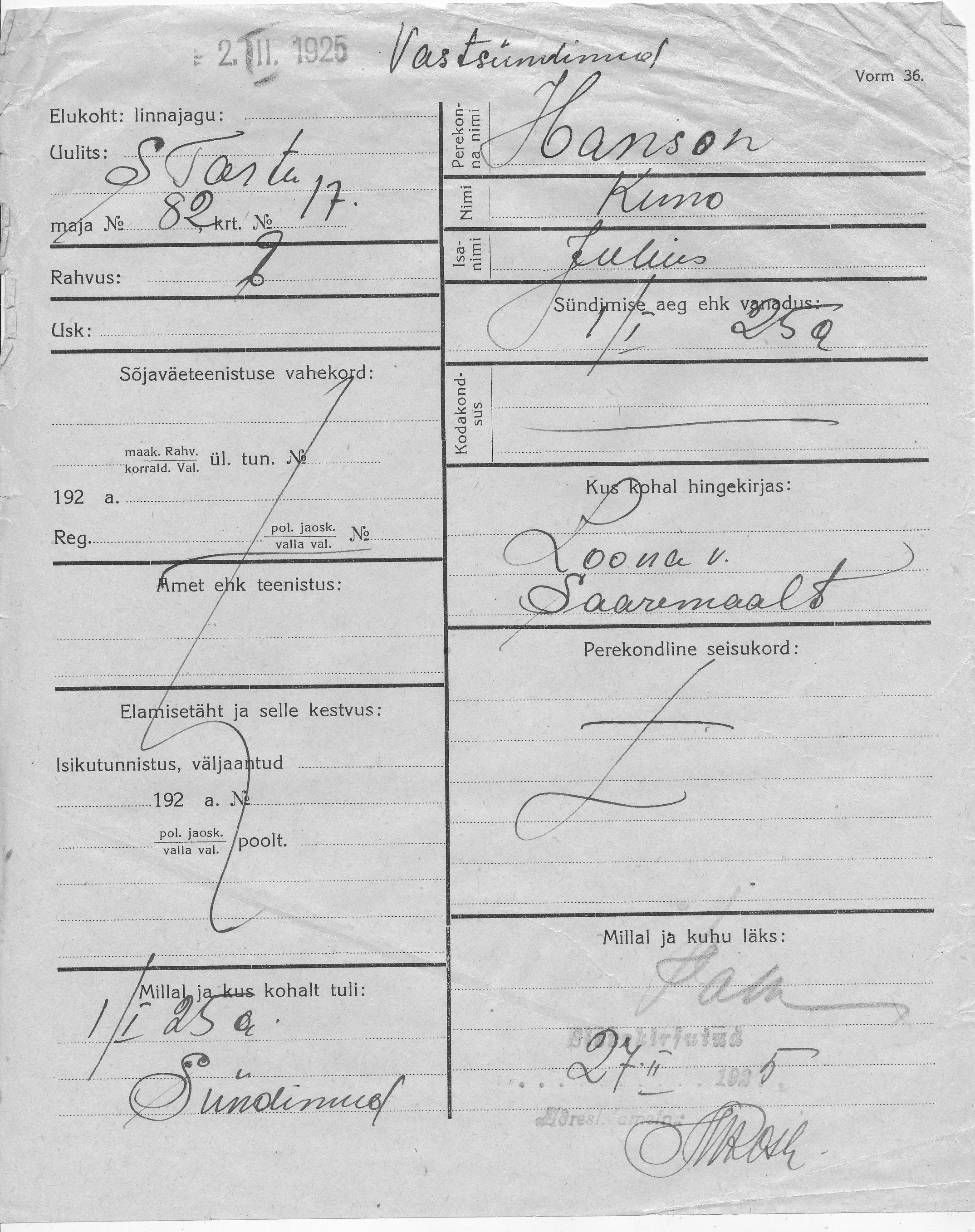 Hanson, Kuno, Julius