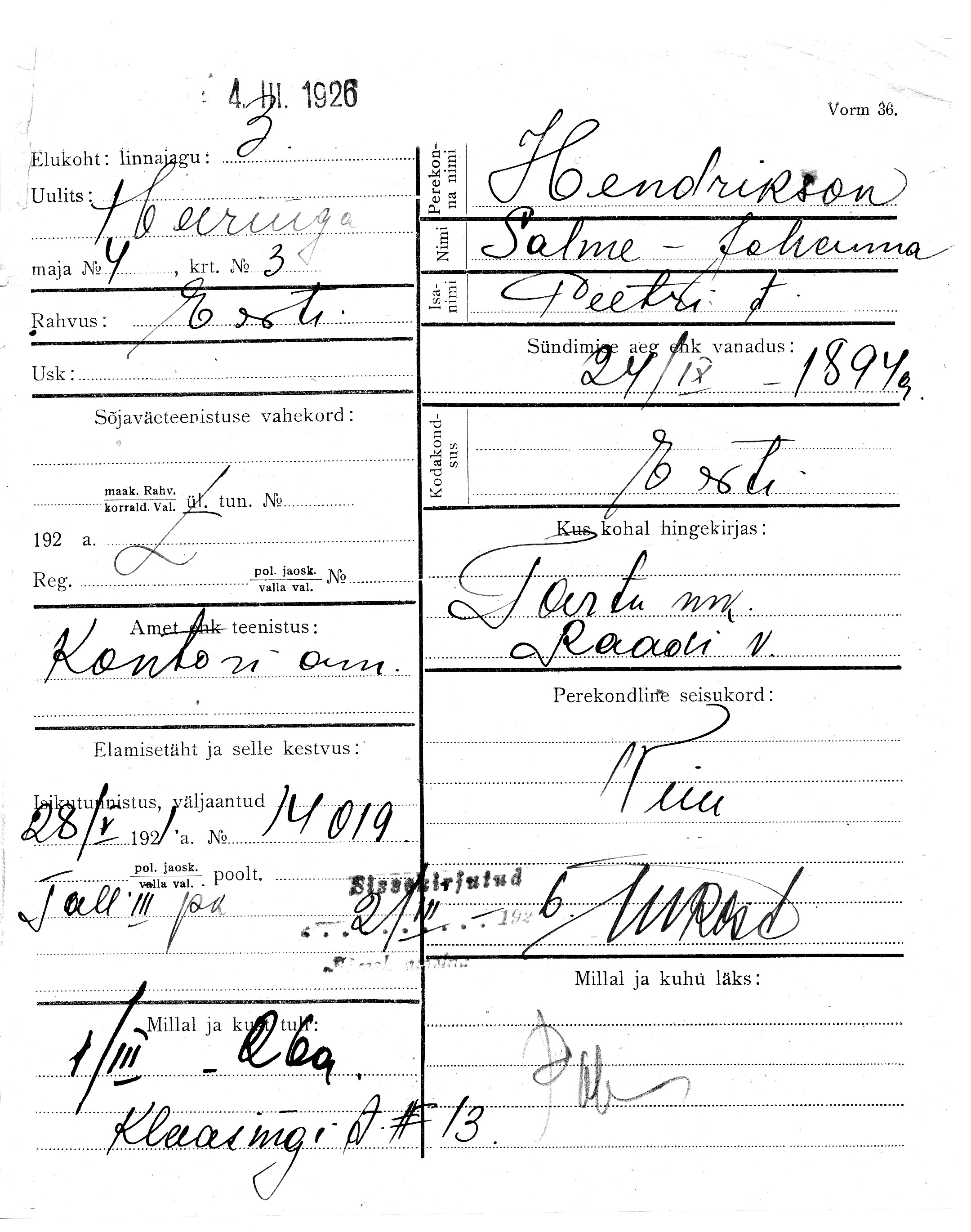 Hendrikson, Salme-Johanna, Peeter