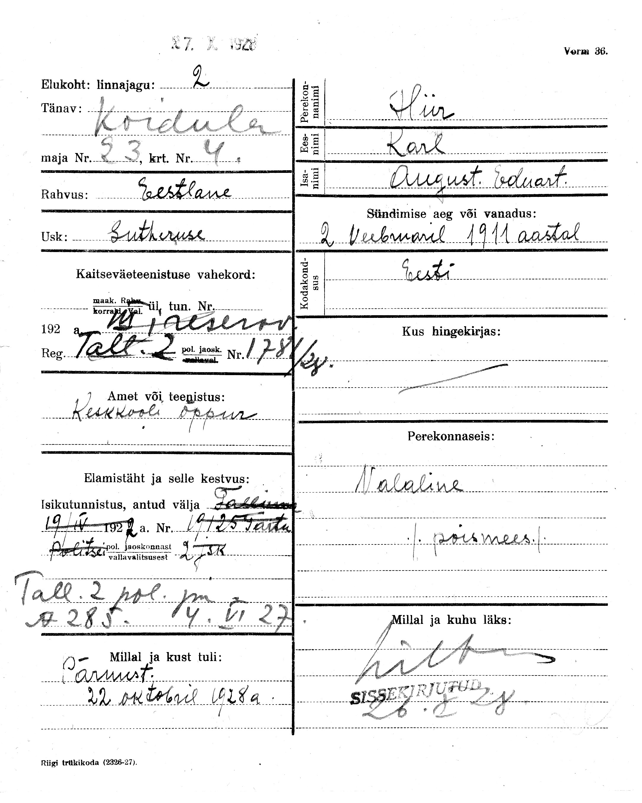 Hiir, Karl, August eduart