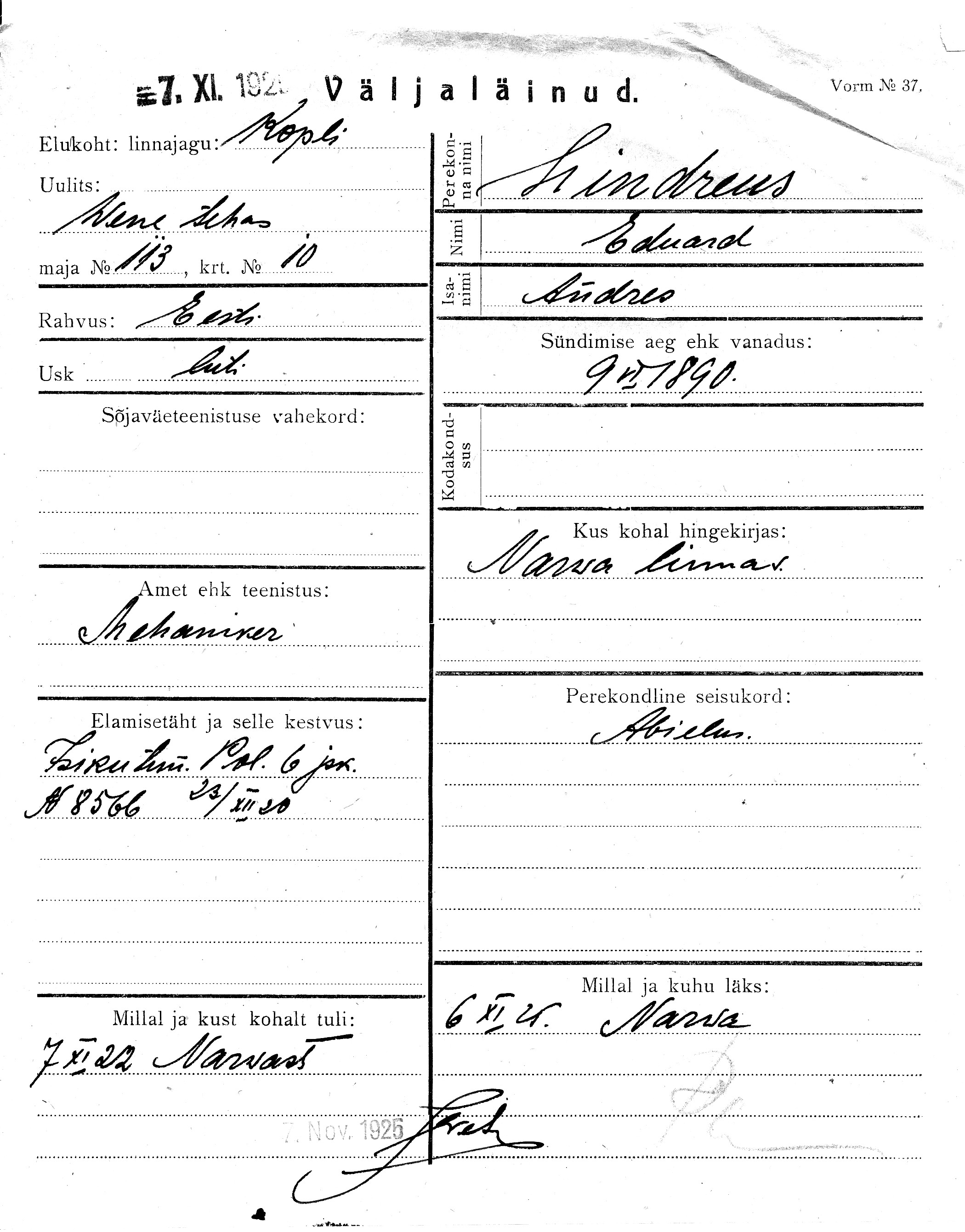 Hindreus, Eduard, Andres