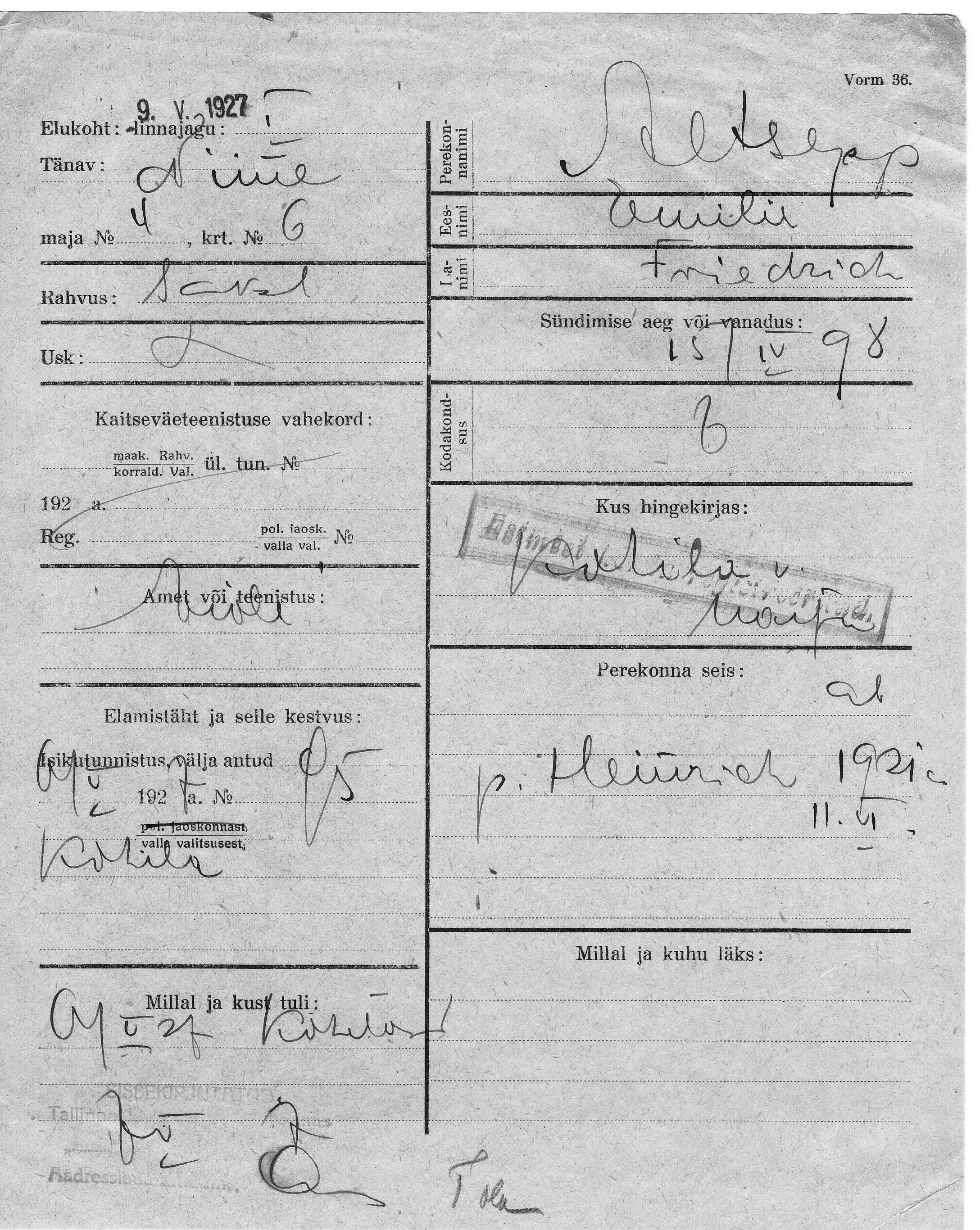 Altsepp, Amalie, Friedrich