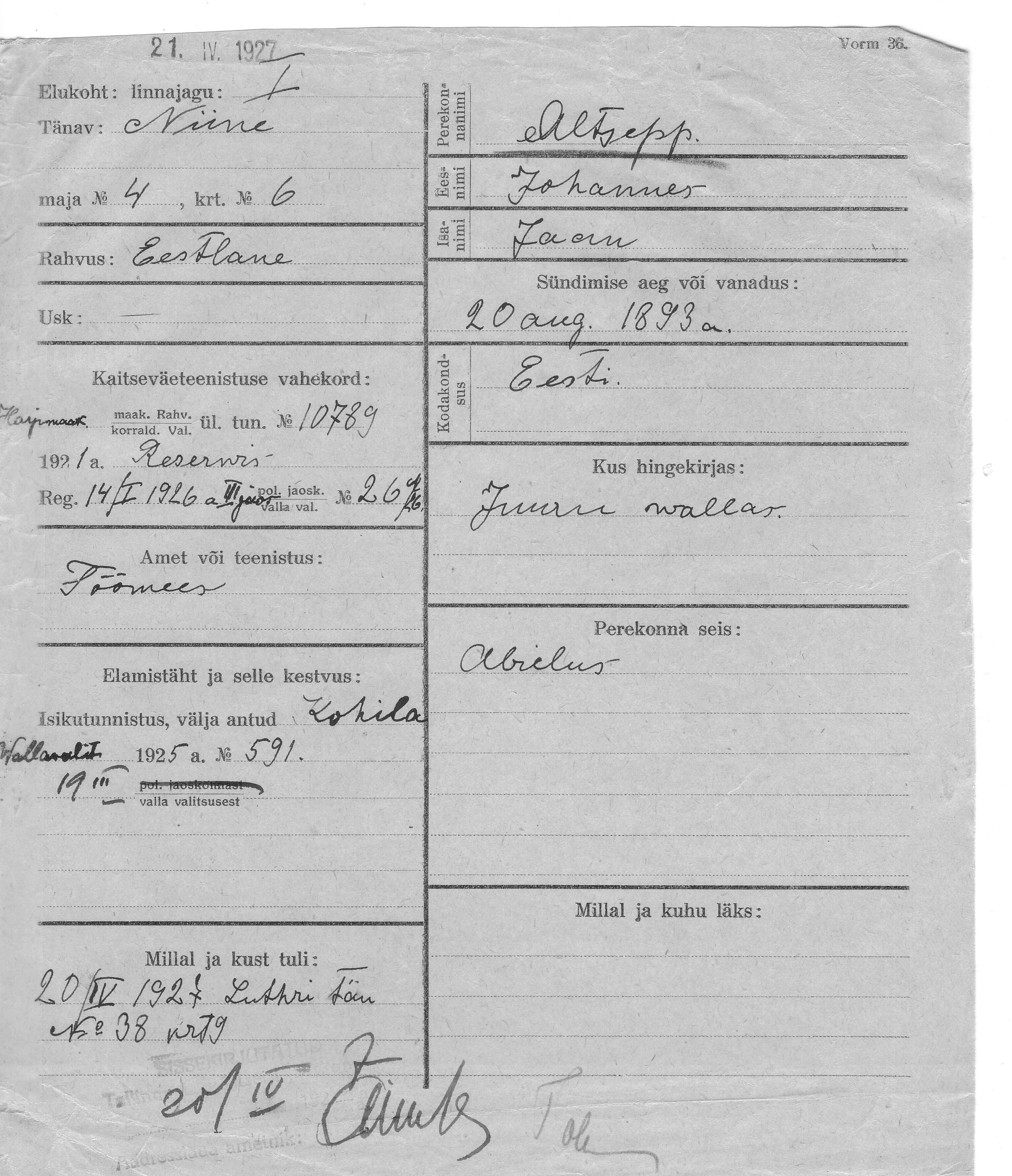 Altsepp, Johannes, Jaan