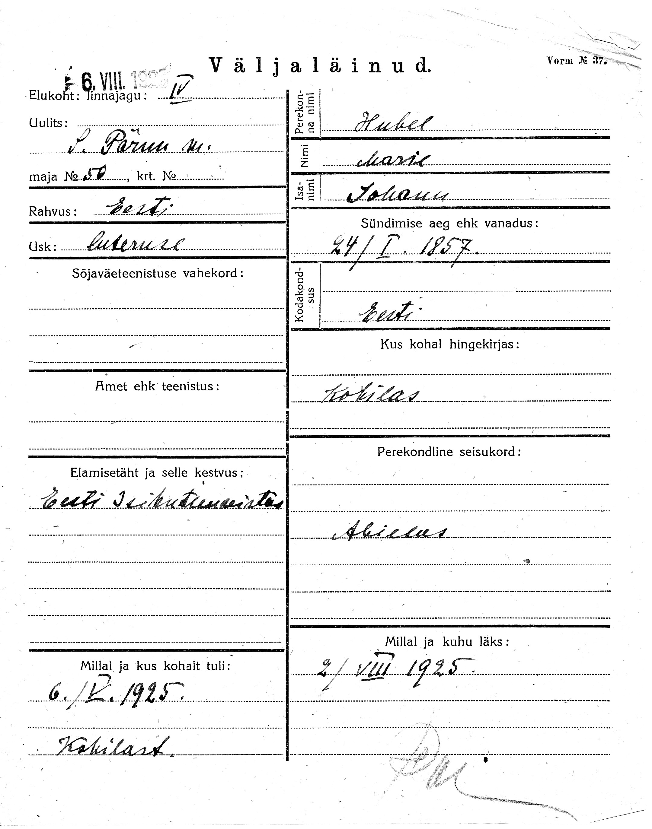 Hubel, Marie, Johann