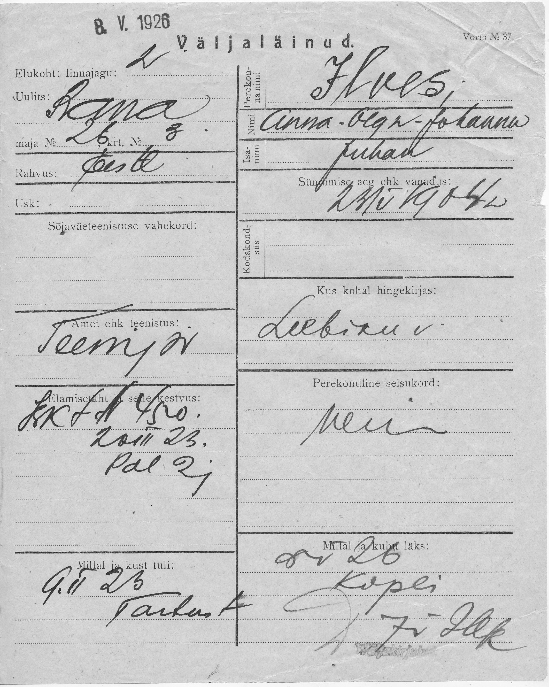 Ilves, Anna-Olga-Johanna, Juhan