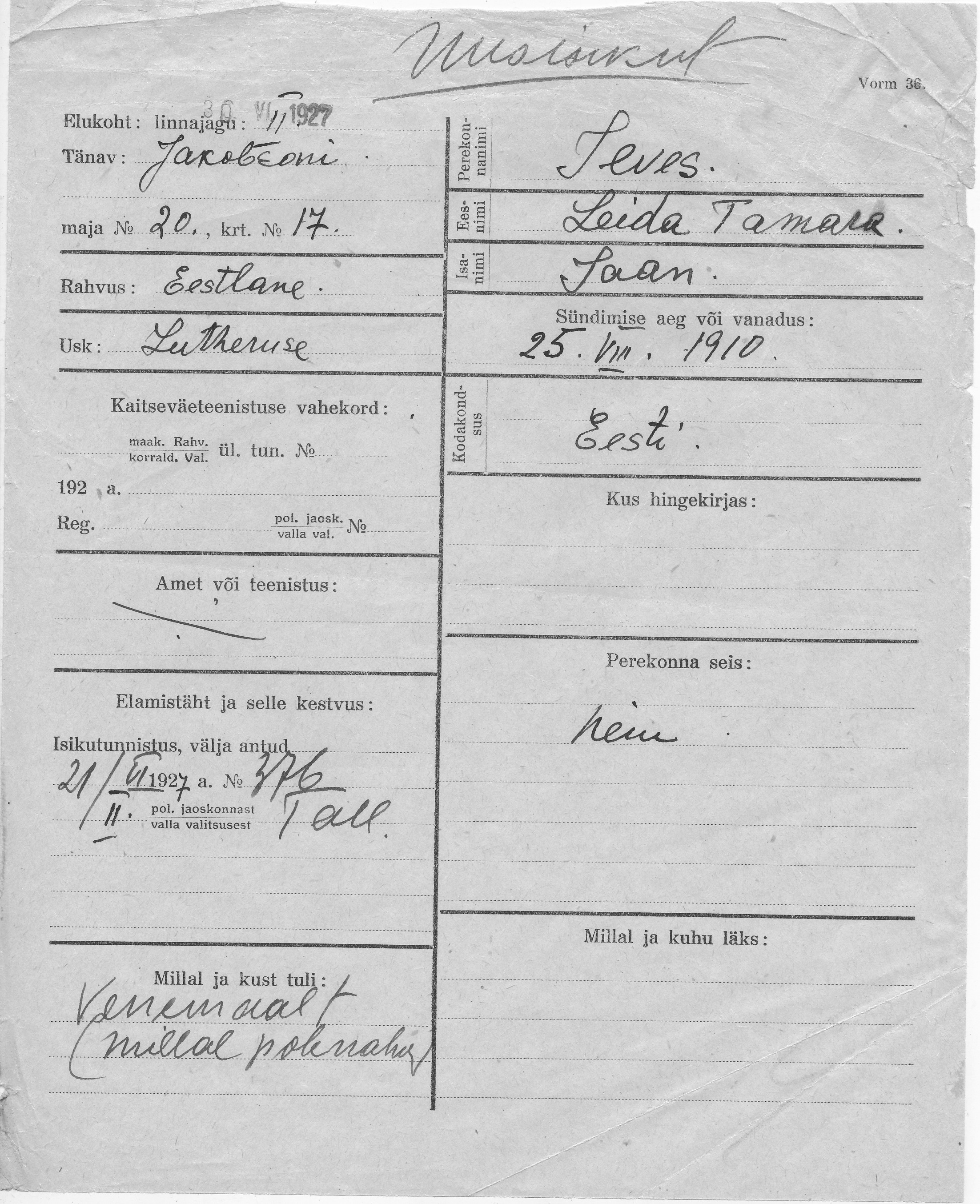 Ilves, Leida Tamara, Jaan