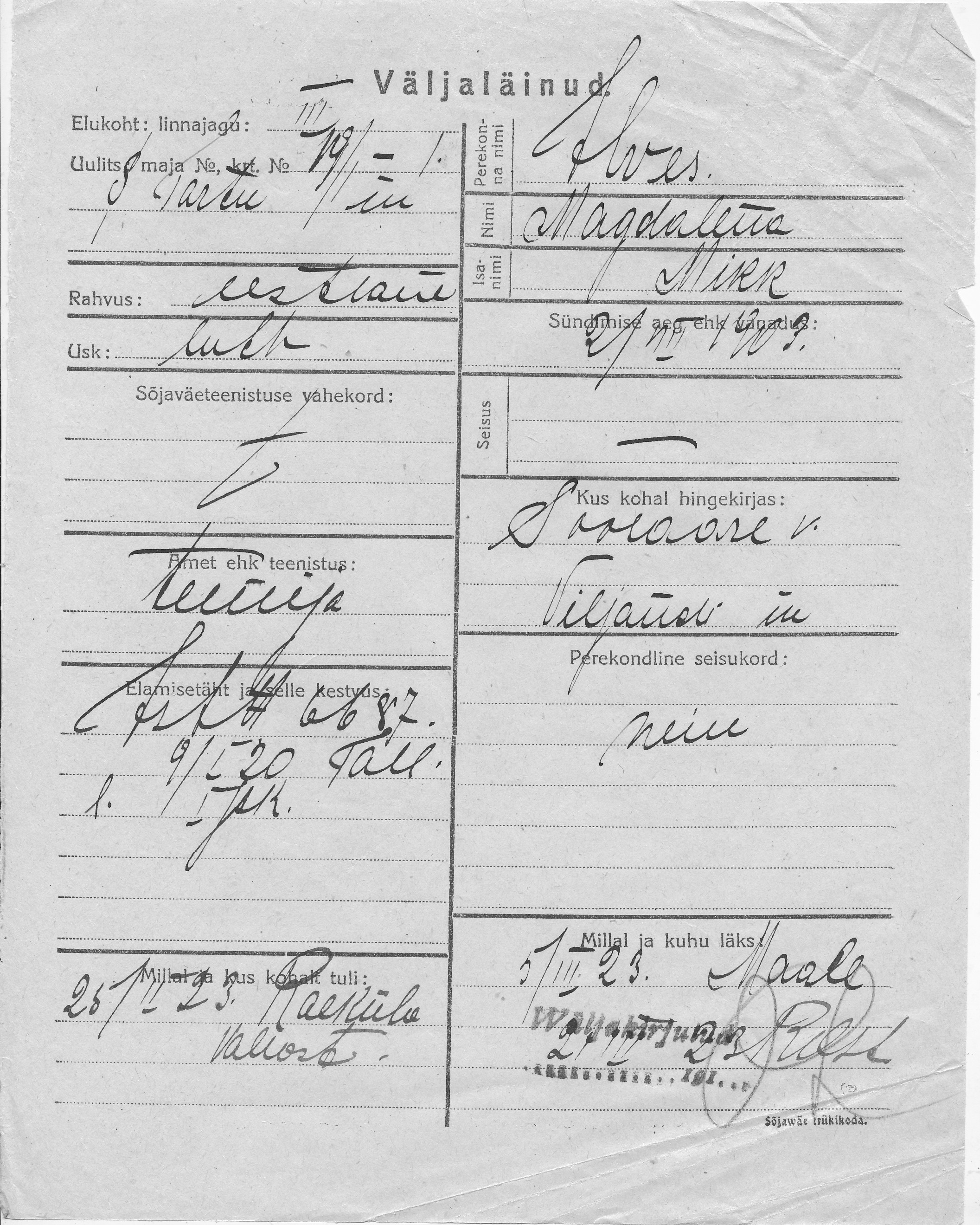 Ilves, Magdalena, Mikk