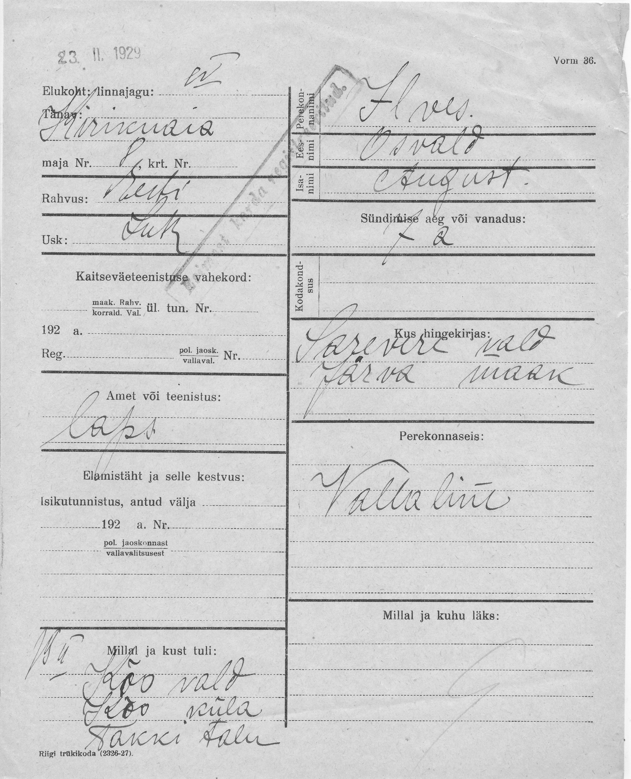 Ilves, Osvald, August