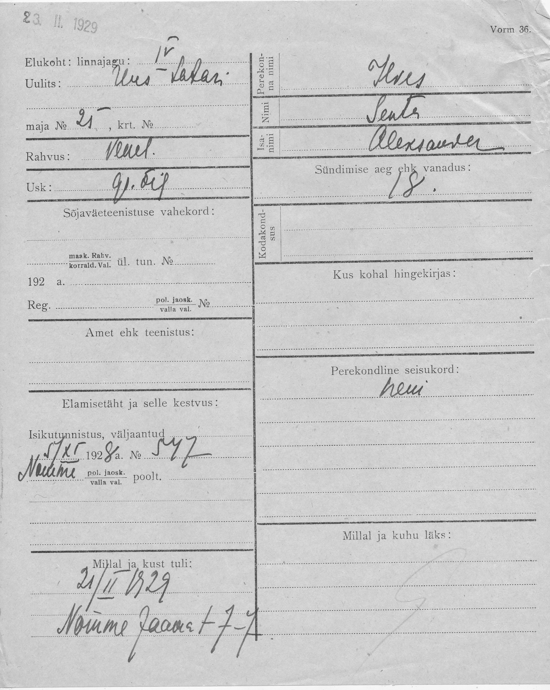 Ilves, Senta, Aleksander