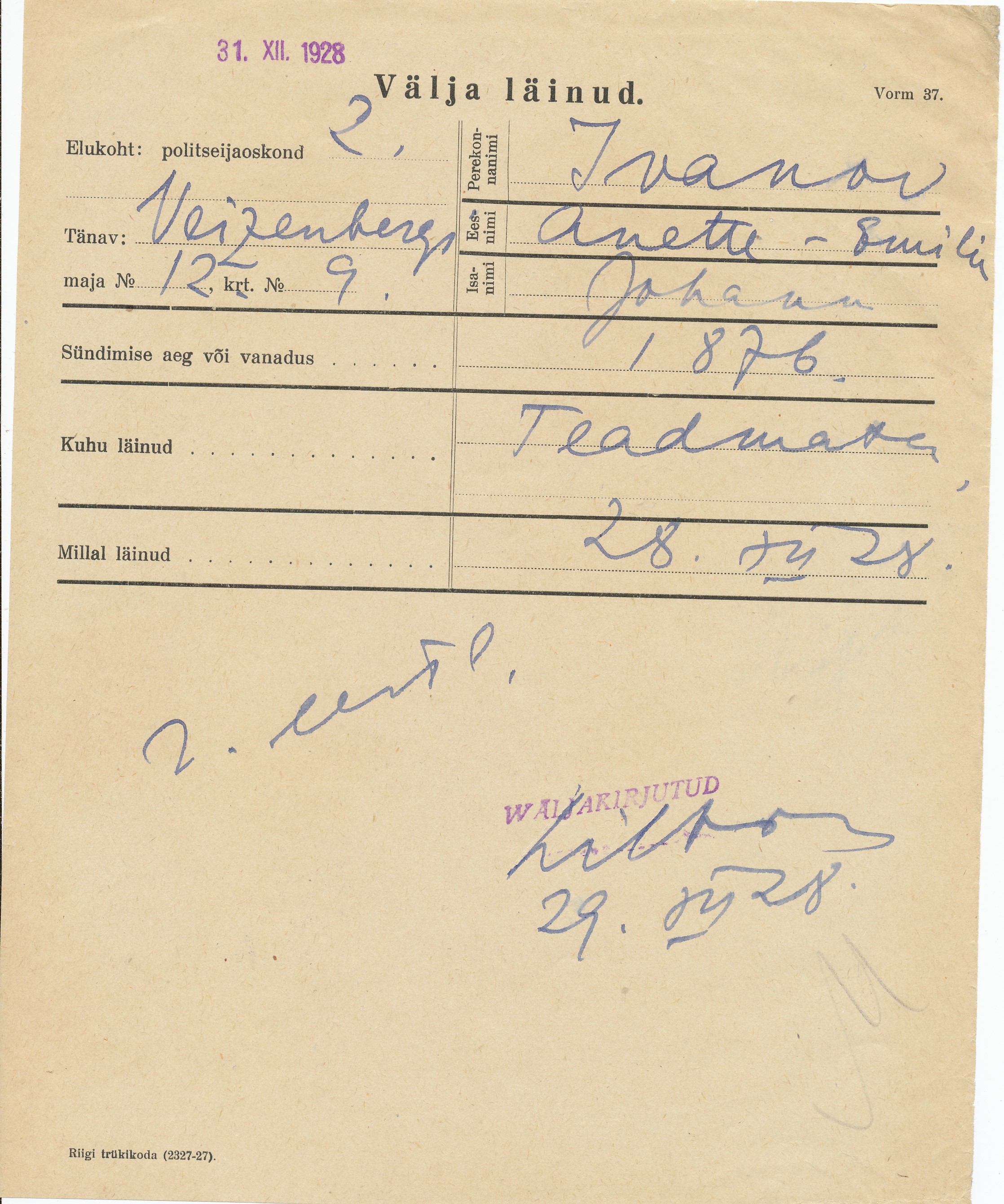 Ivanov, Anette-Emilie, Johann