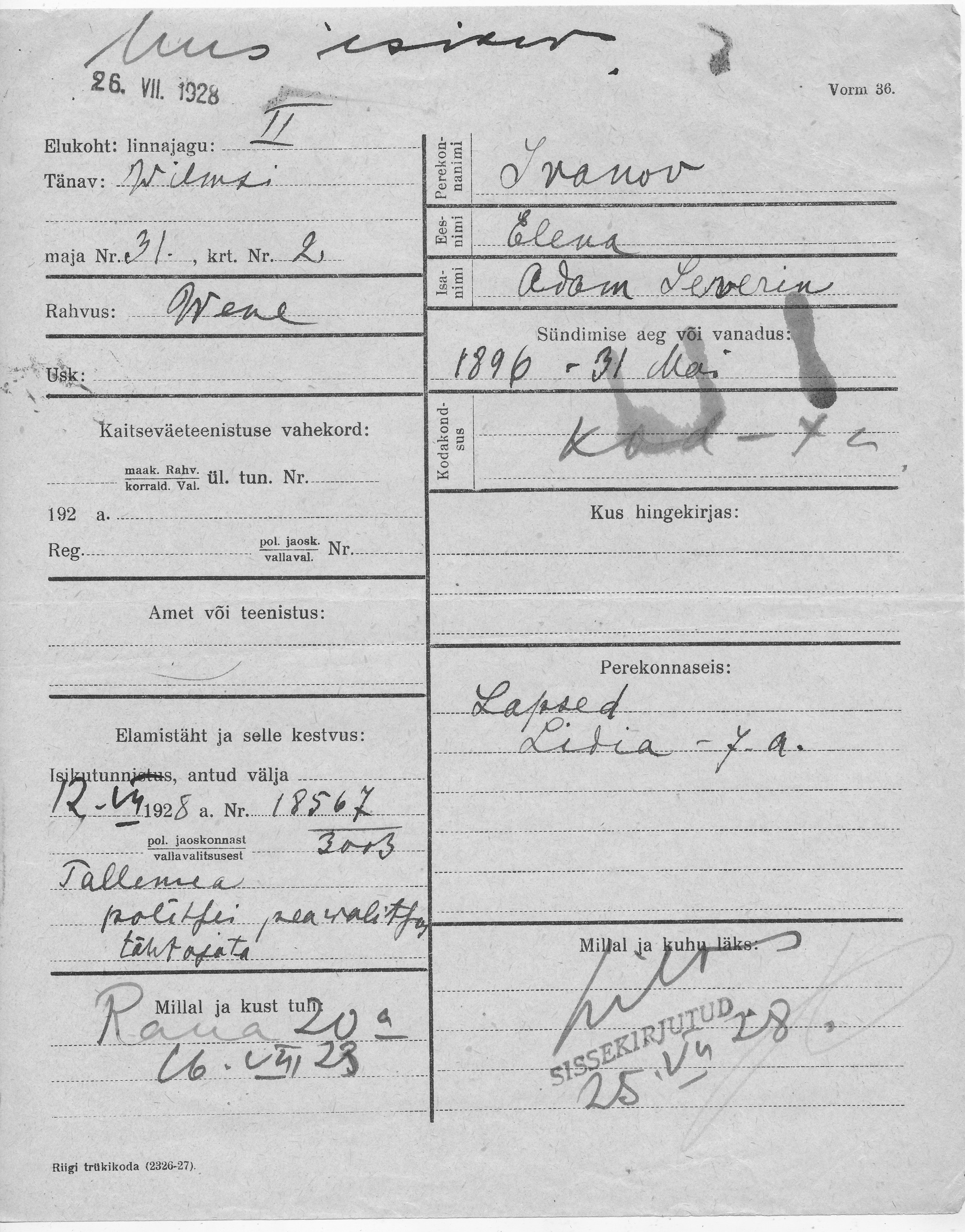 Ivanov, Elena, Adam Severin